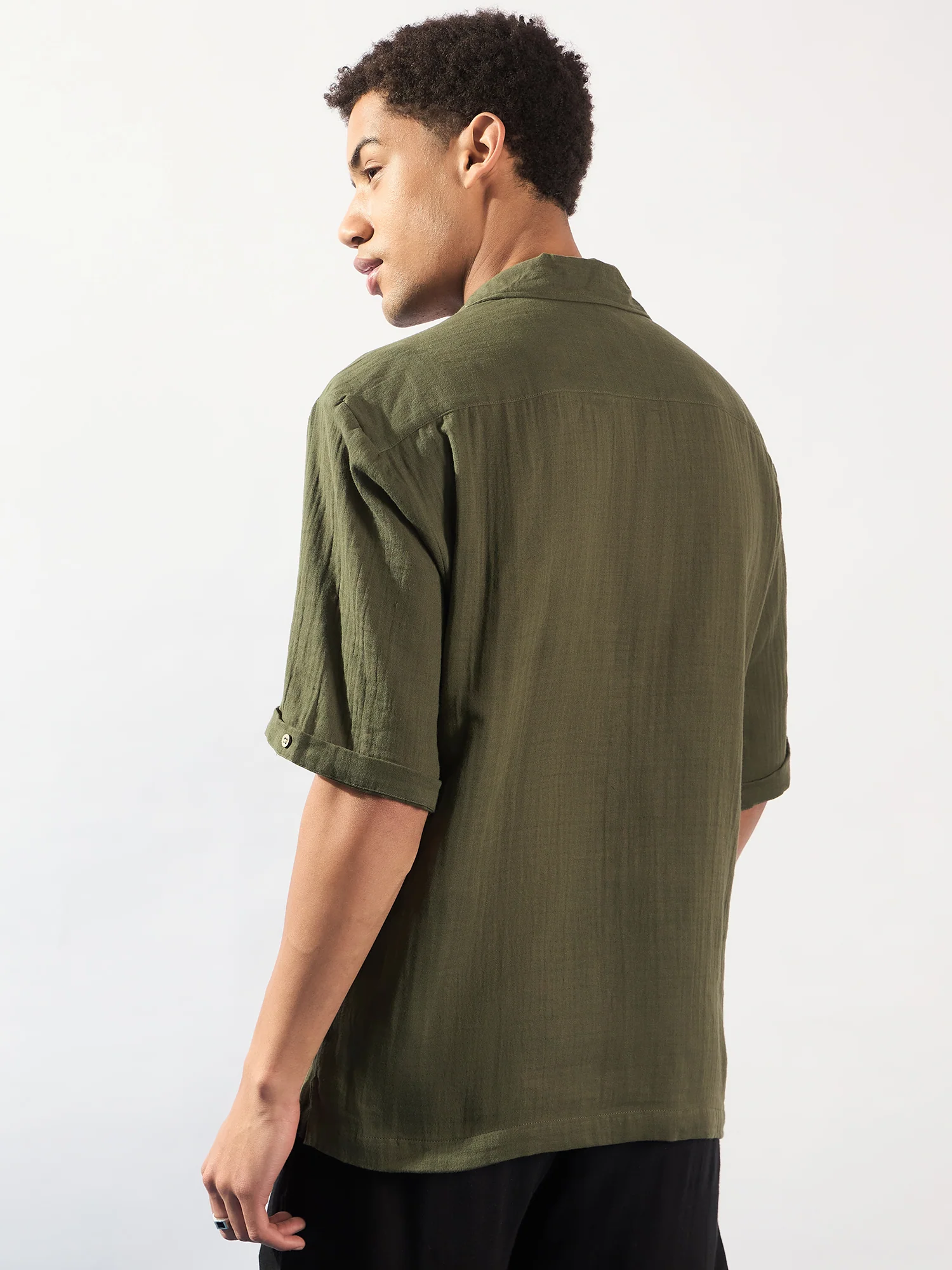 Green: Half Sleeves Muslin Oversized Kurta Shirt