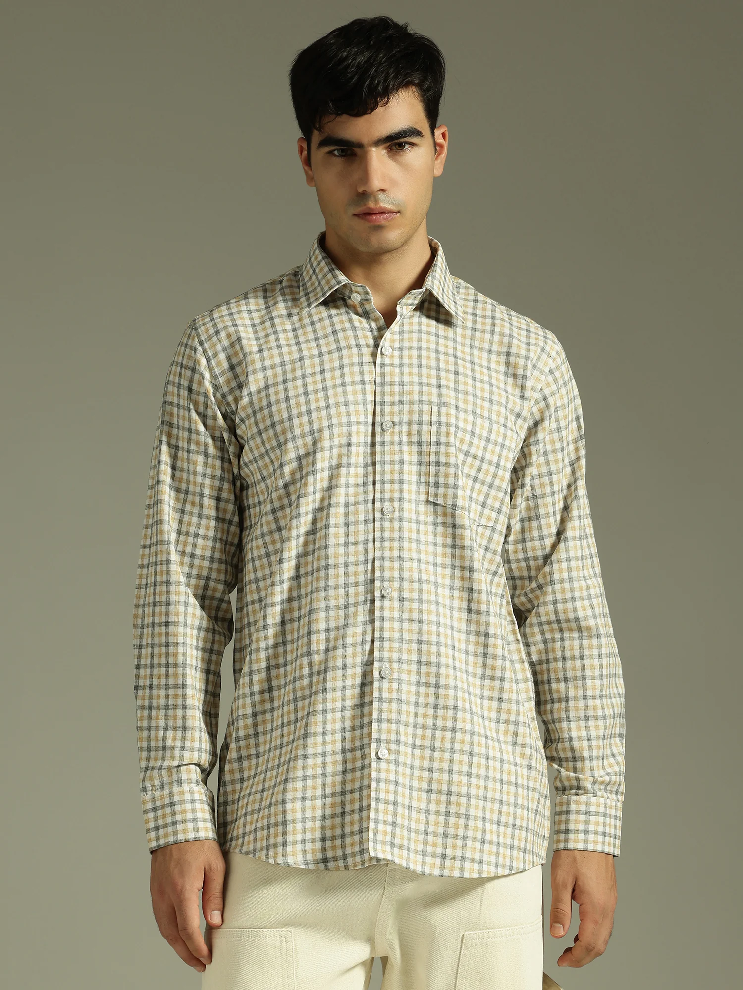 Yellow & White: Full Sleeves Checkered Shirt