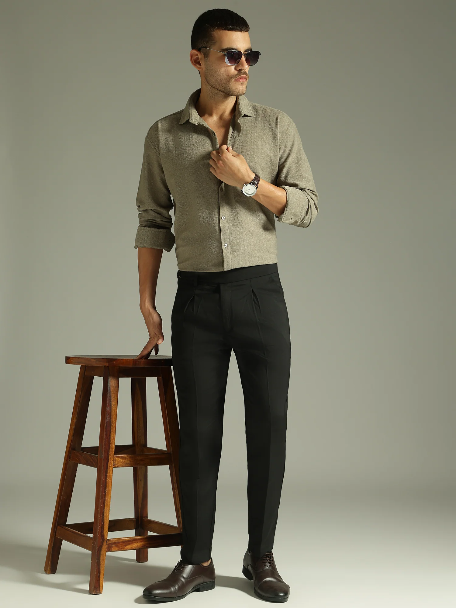 Black: Adjustable Fastening Neopolitan Trouser