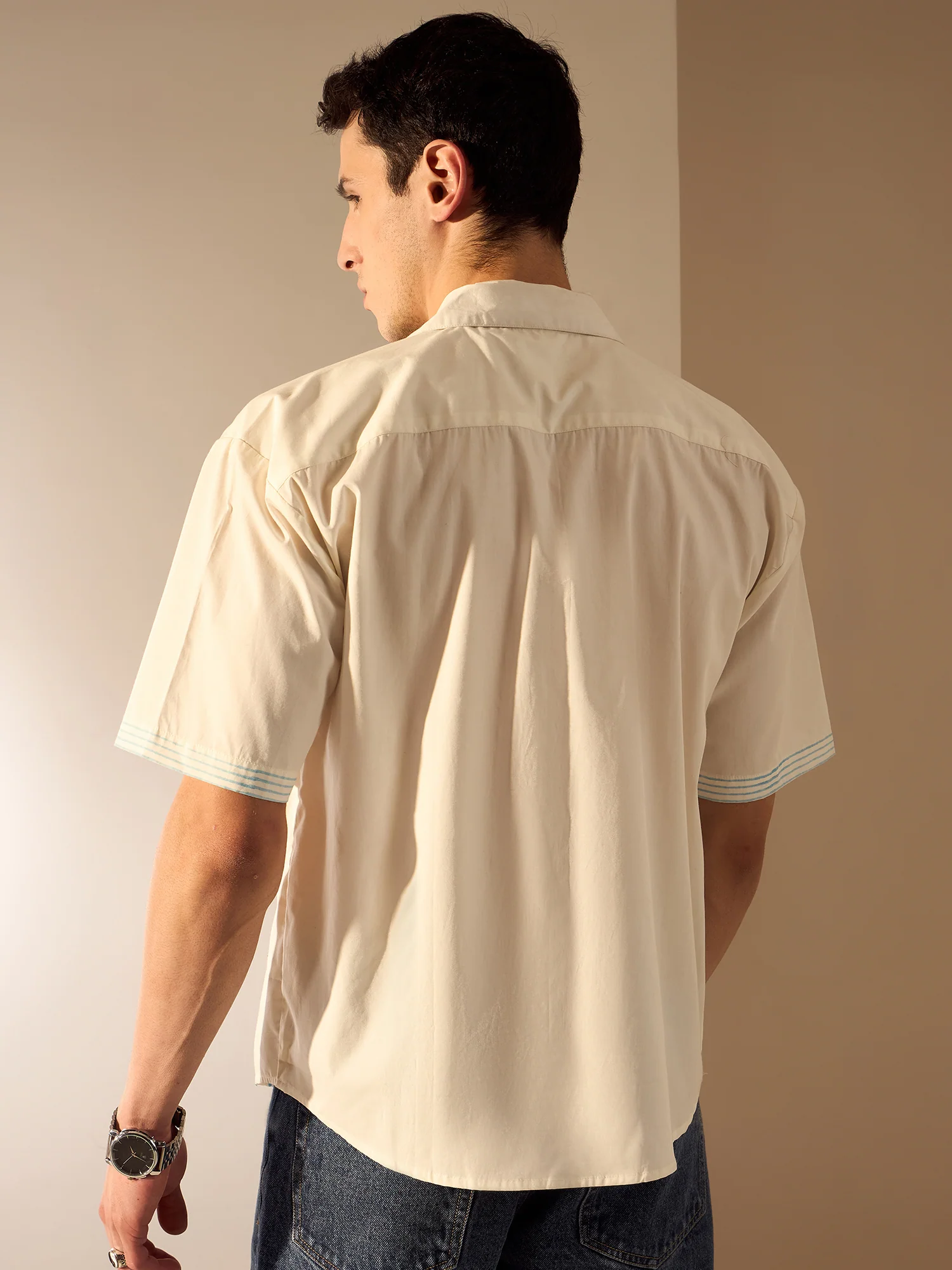 Off White: Half Sleeves Printed Oversized Shirt