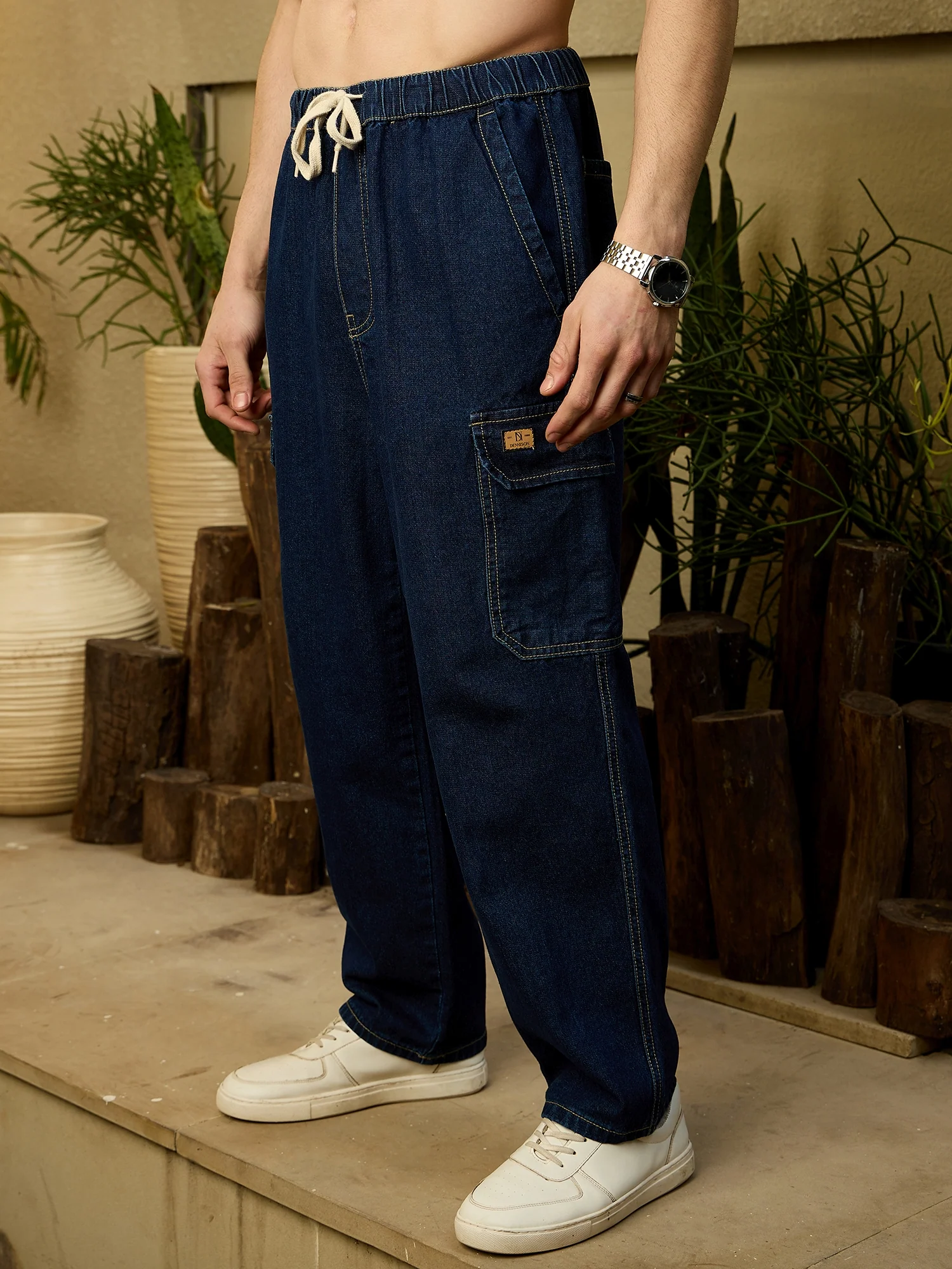 Dark Blue: Korean Baggy Cargo Jeans