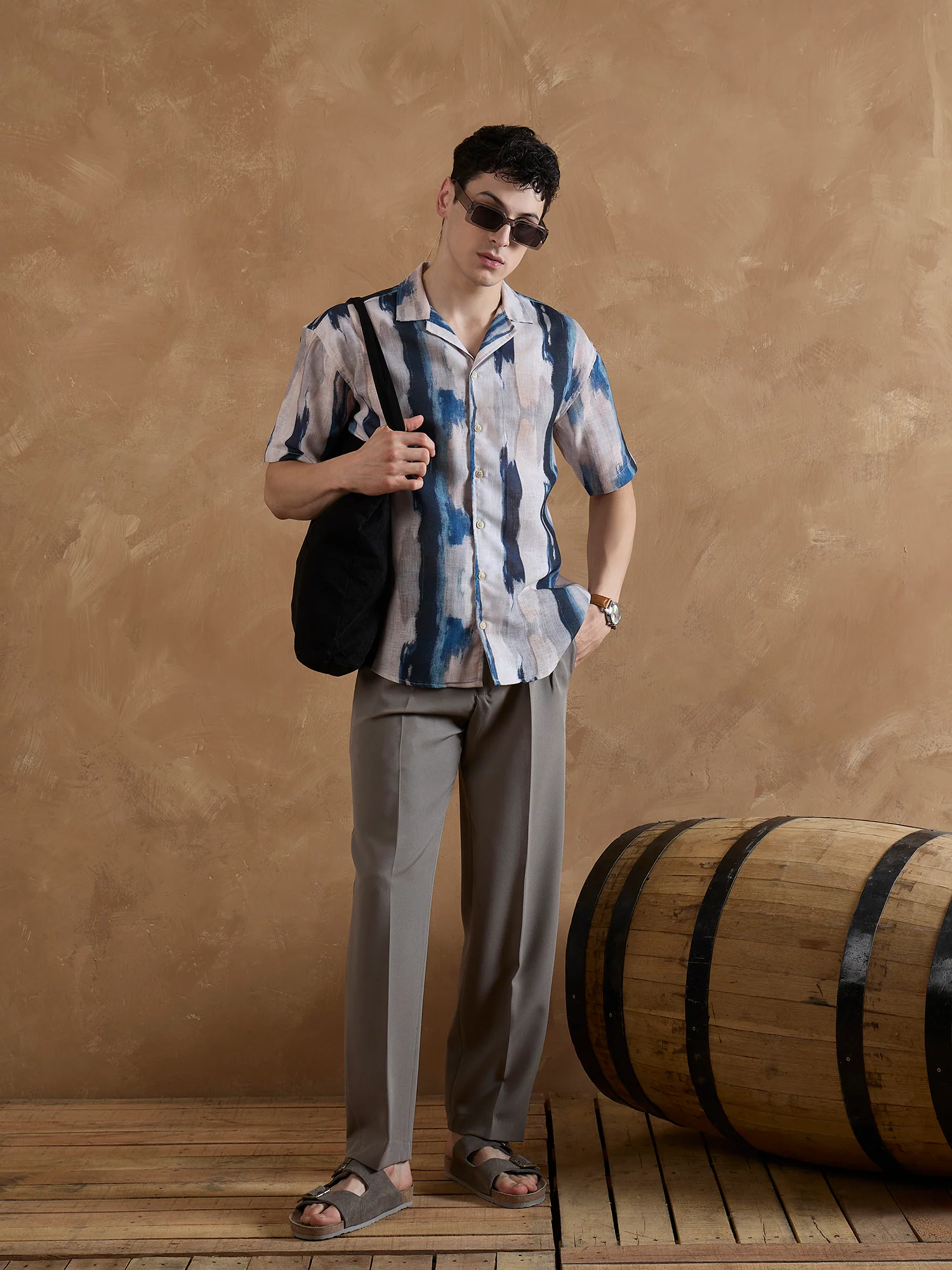 Blue & Cream: Half Sleeves Abstract Printed Shirt