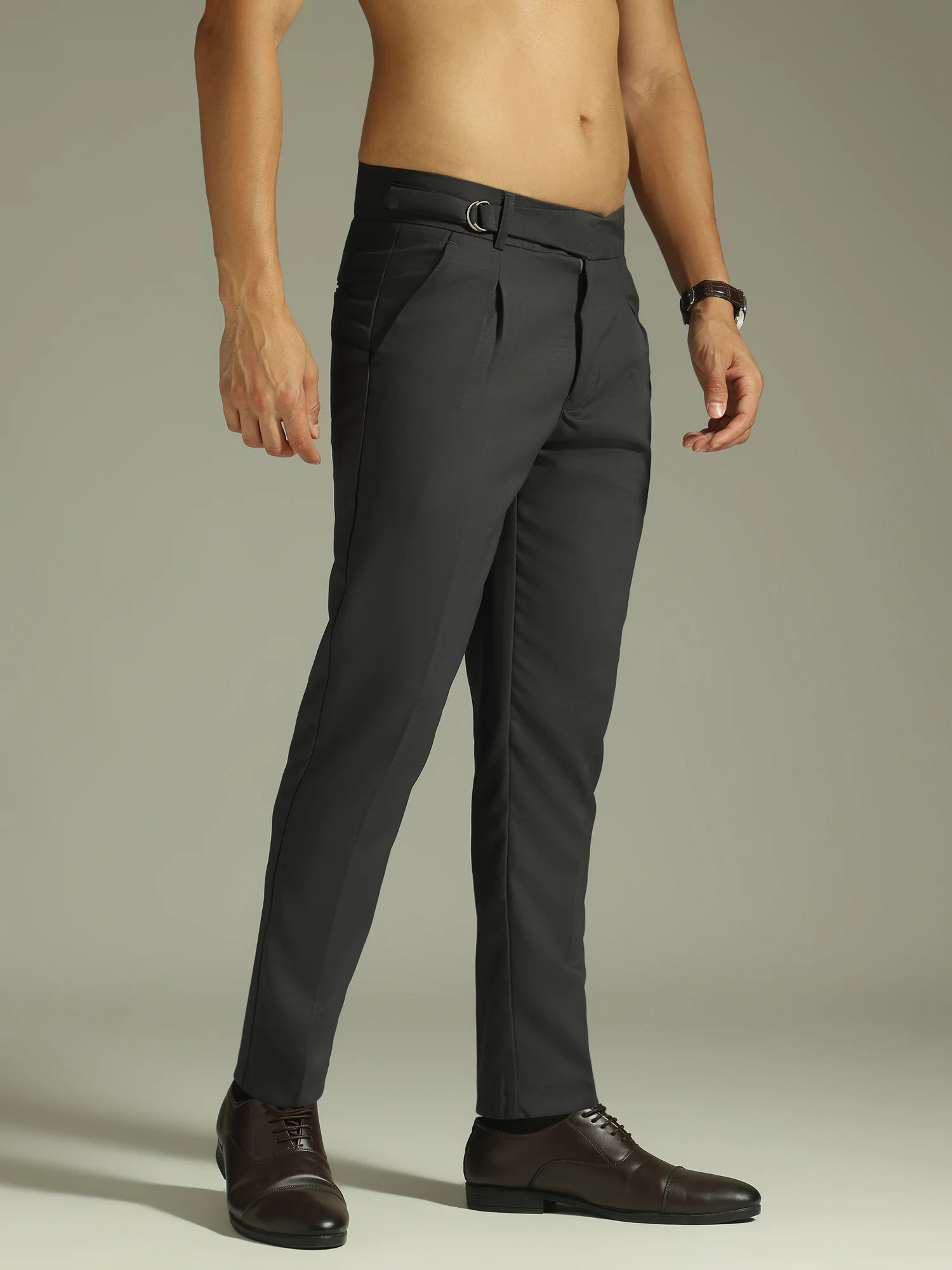 Dark Grey: Adjustable Fastening Neopolitan Trouser