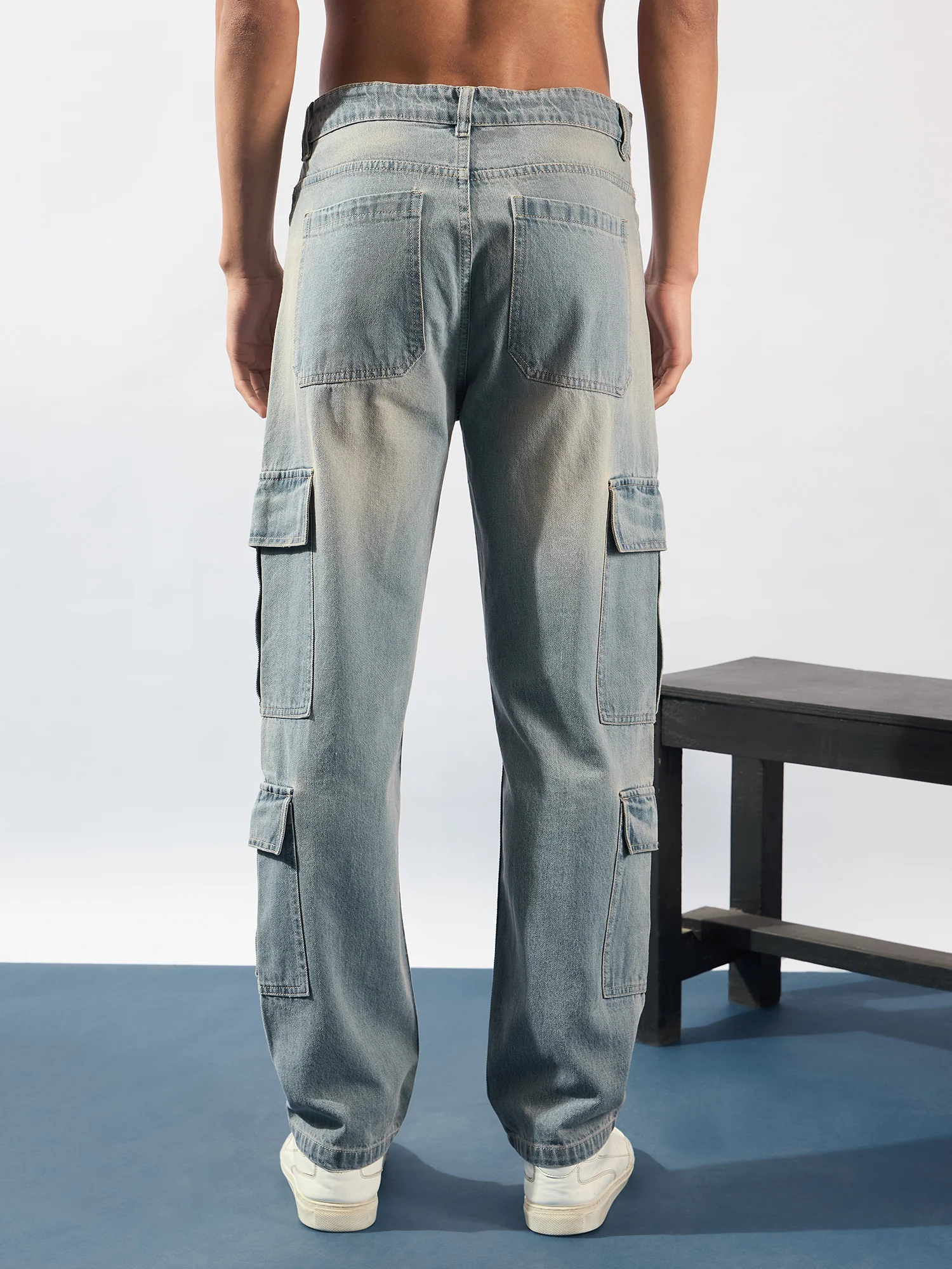 Blue: Korean Baggy Fit Cargo Jeans