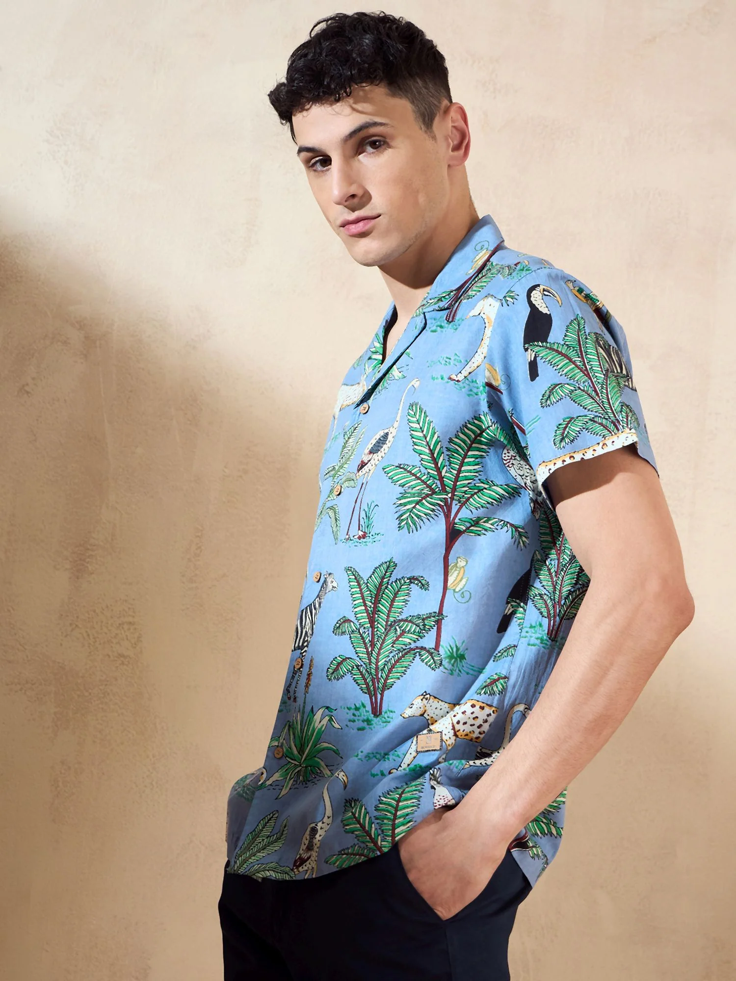 Sky Blue: Half Sleeves Printed Shirt