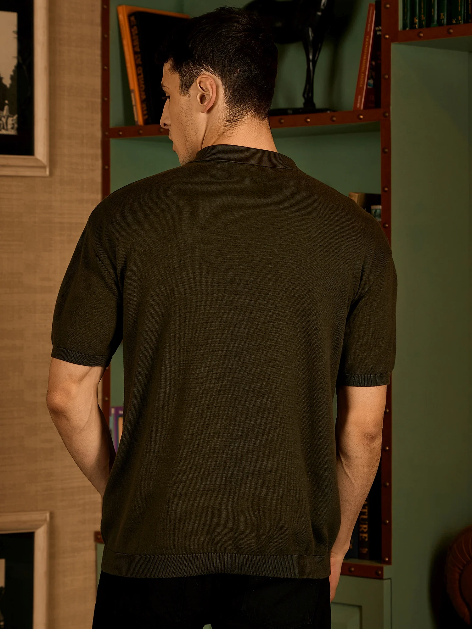 Olive: Relaxed Zipped Polo T-Shirt