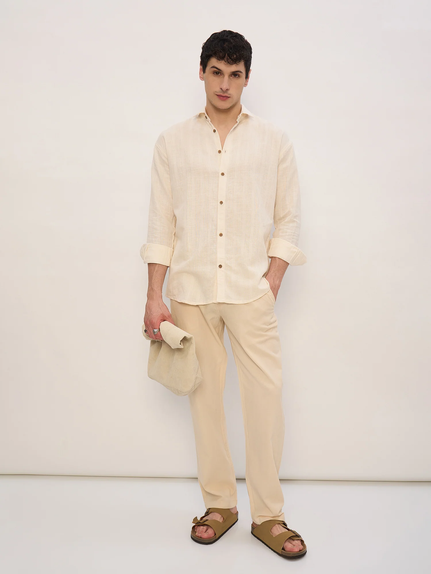 Beige: Self Design Shirt