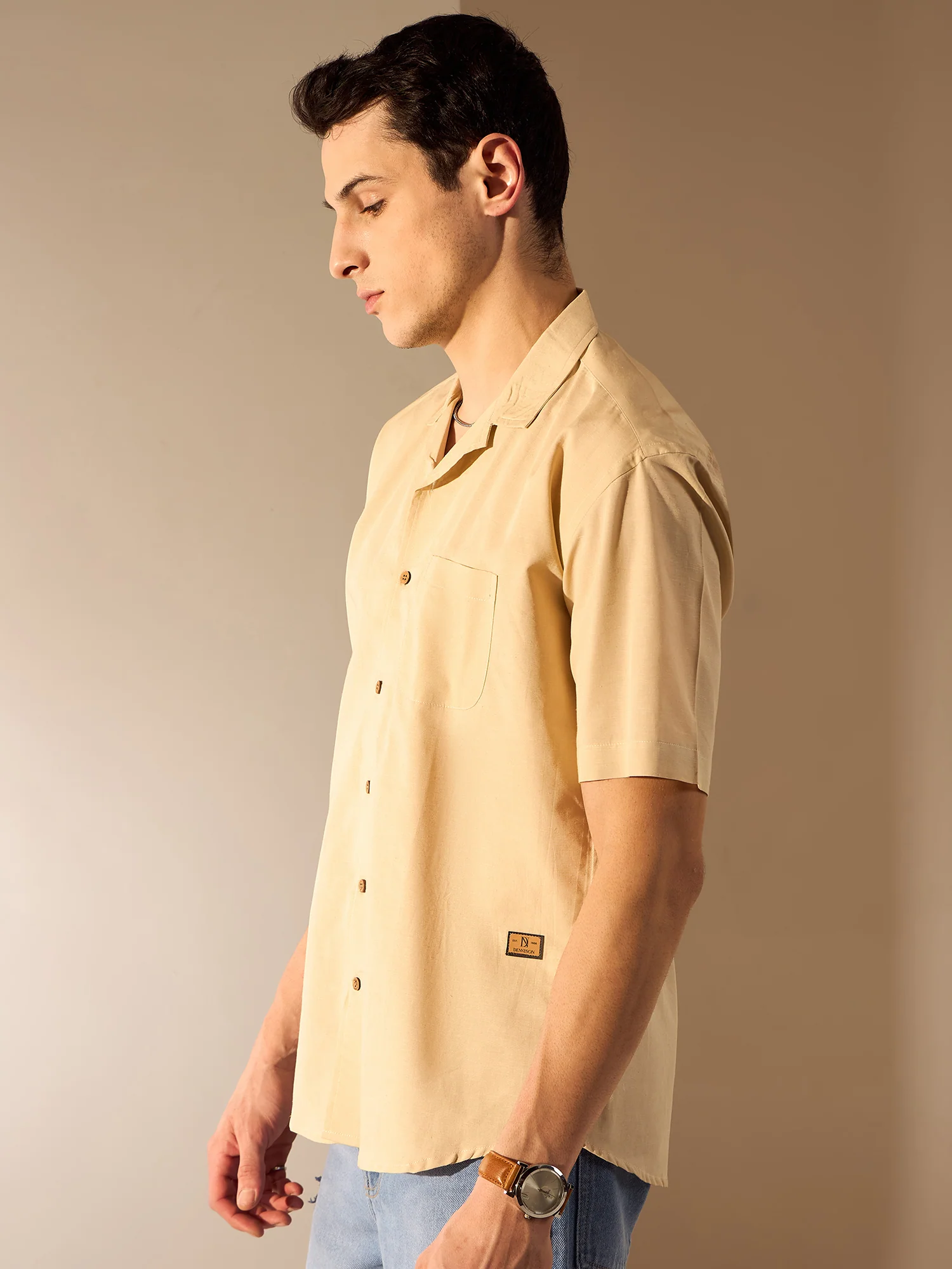 Beige: Half Sleeves Sustainable Hemp Oversize Shirt