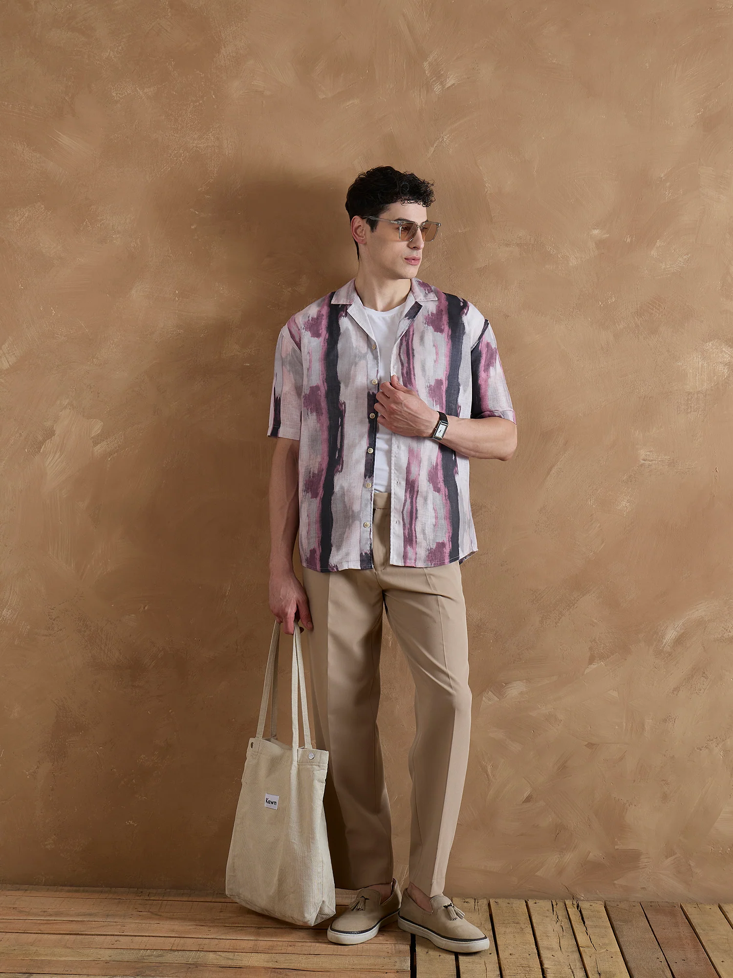 Pink & Cream: Half Sleeves Abstract Printed Shirt