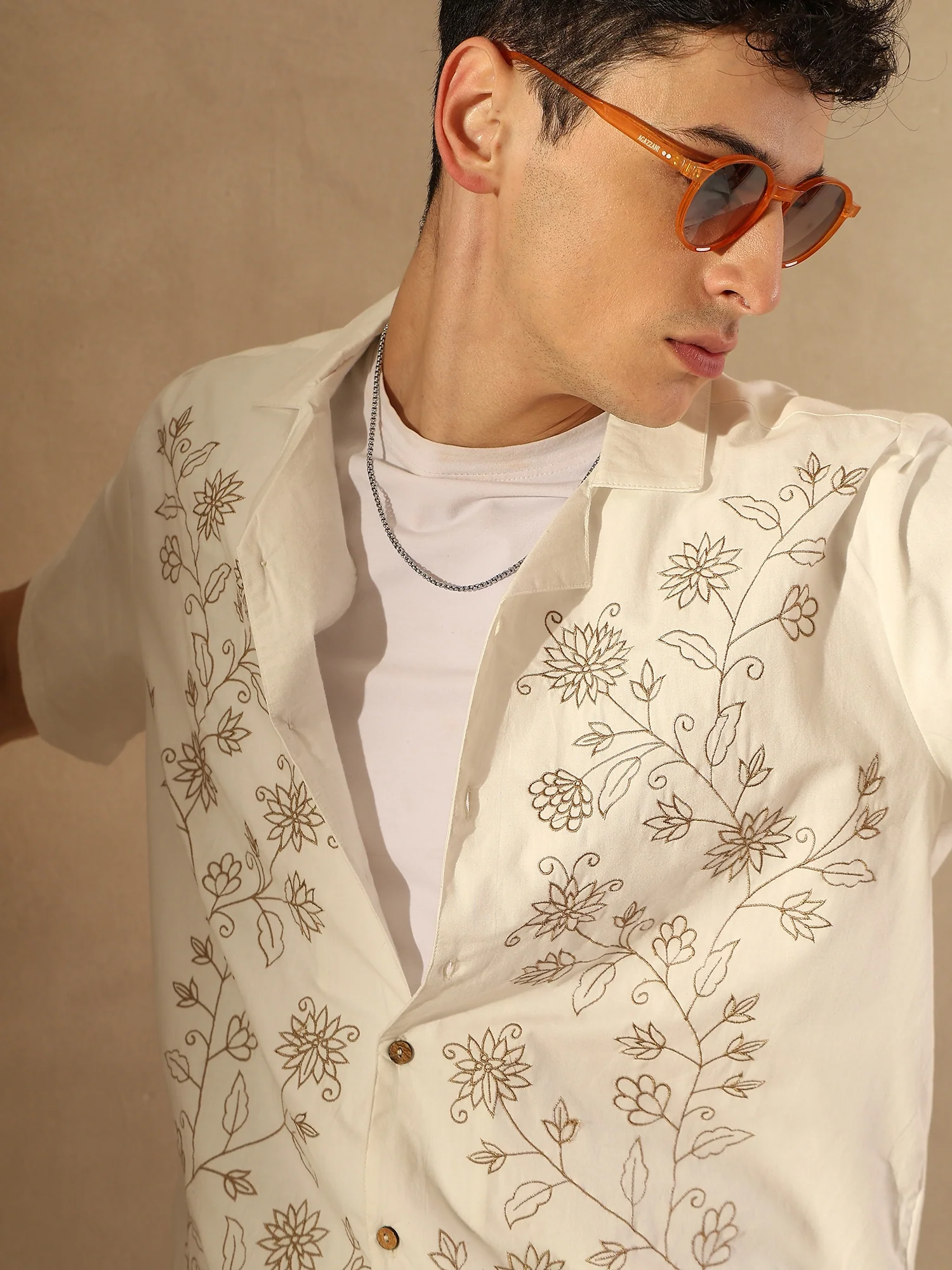 White:Half Sleeves Embroidery Casual Shirt