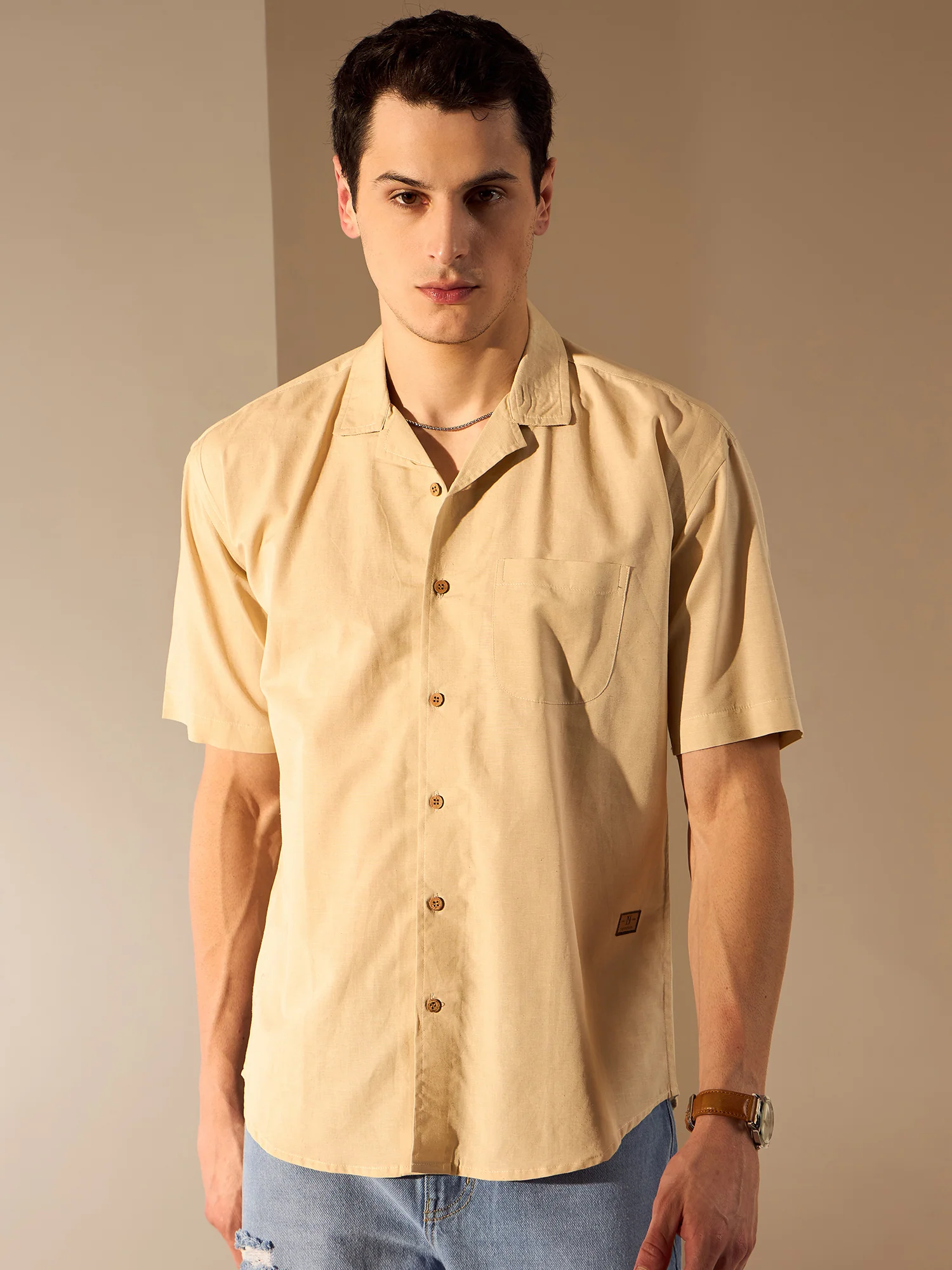 Beige: Half Sleeves Sustainable Hemp Oversize Shirt