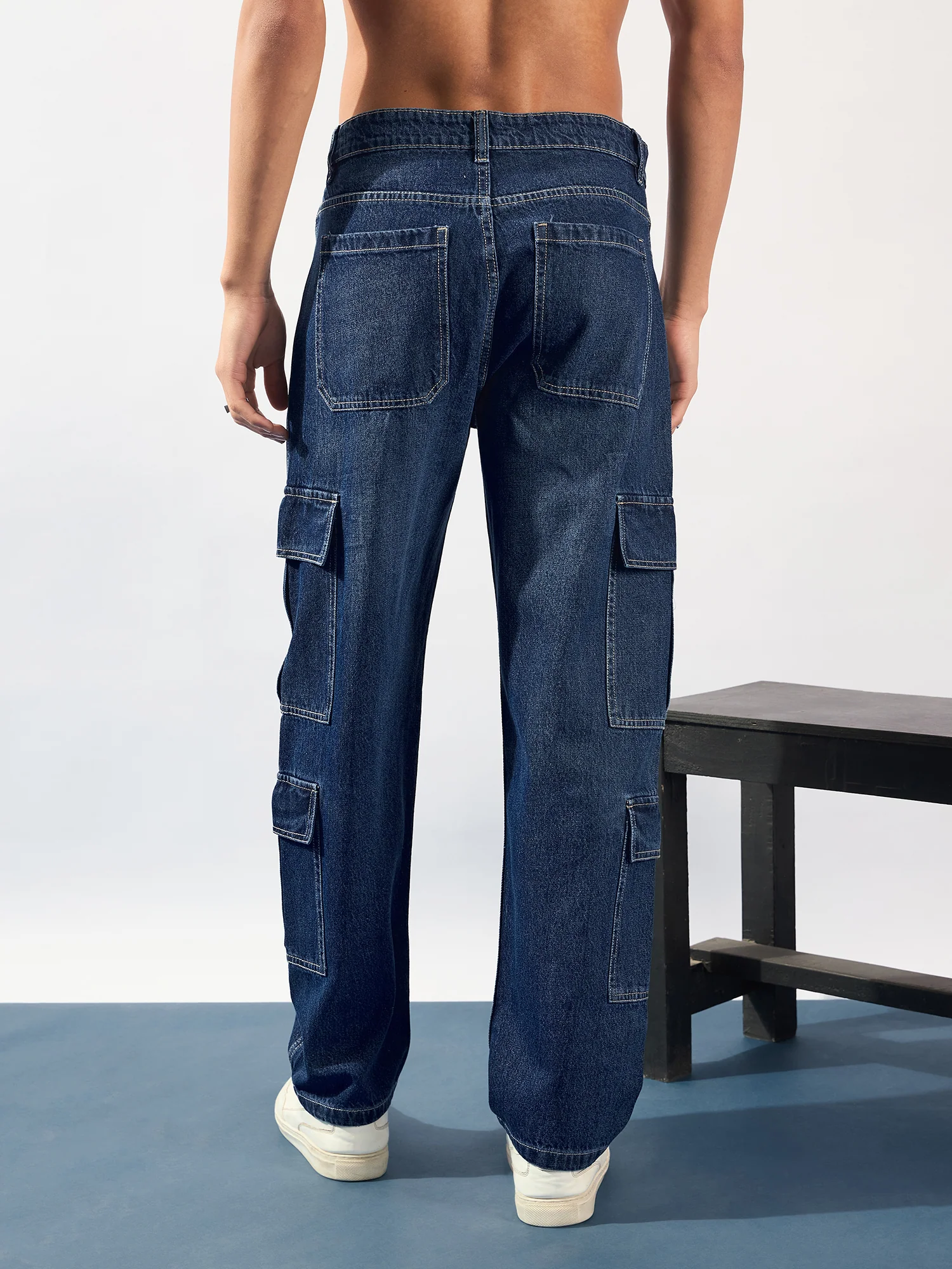Blue: Korean Baggy Fit Cargo Jeans
