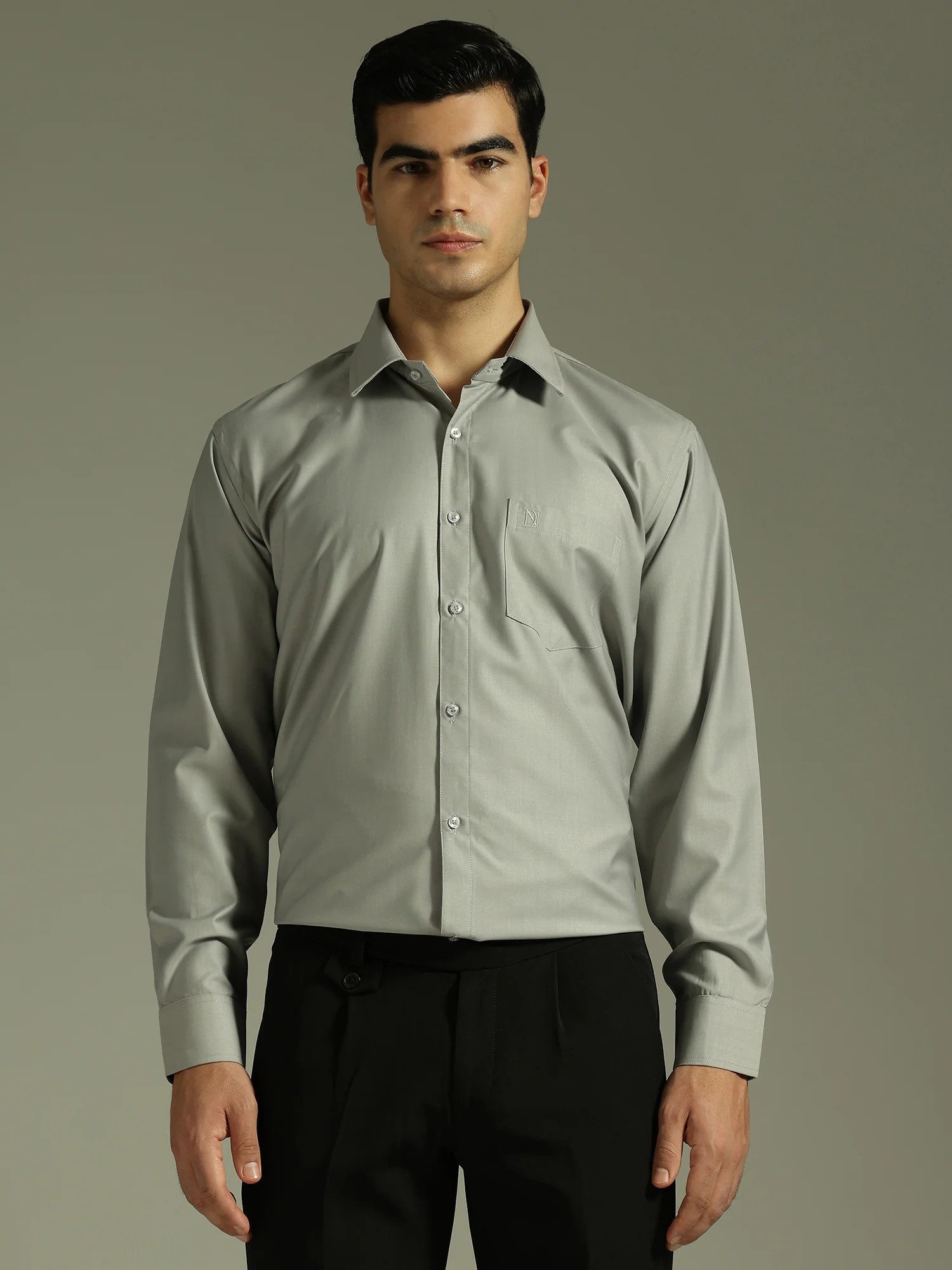 Grey: Spread Collar Formal Shirt