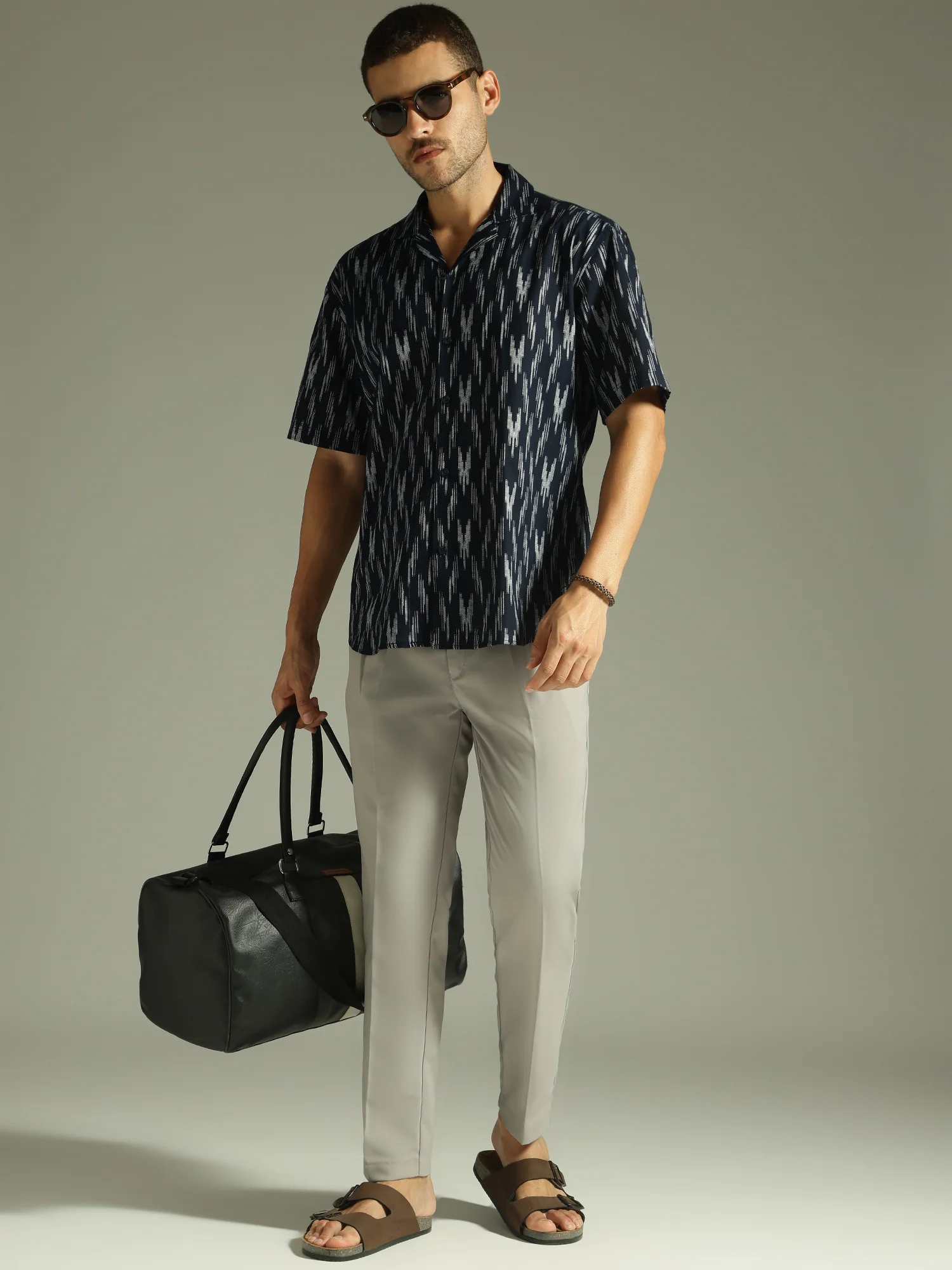 Blue: Ikat Embroidered Oversized Casual Shirt