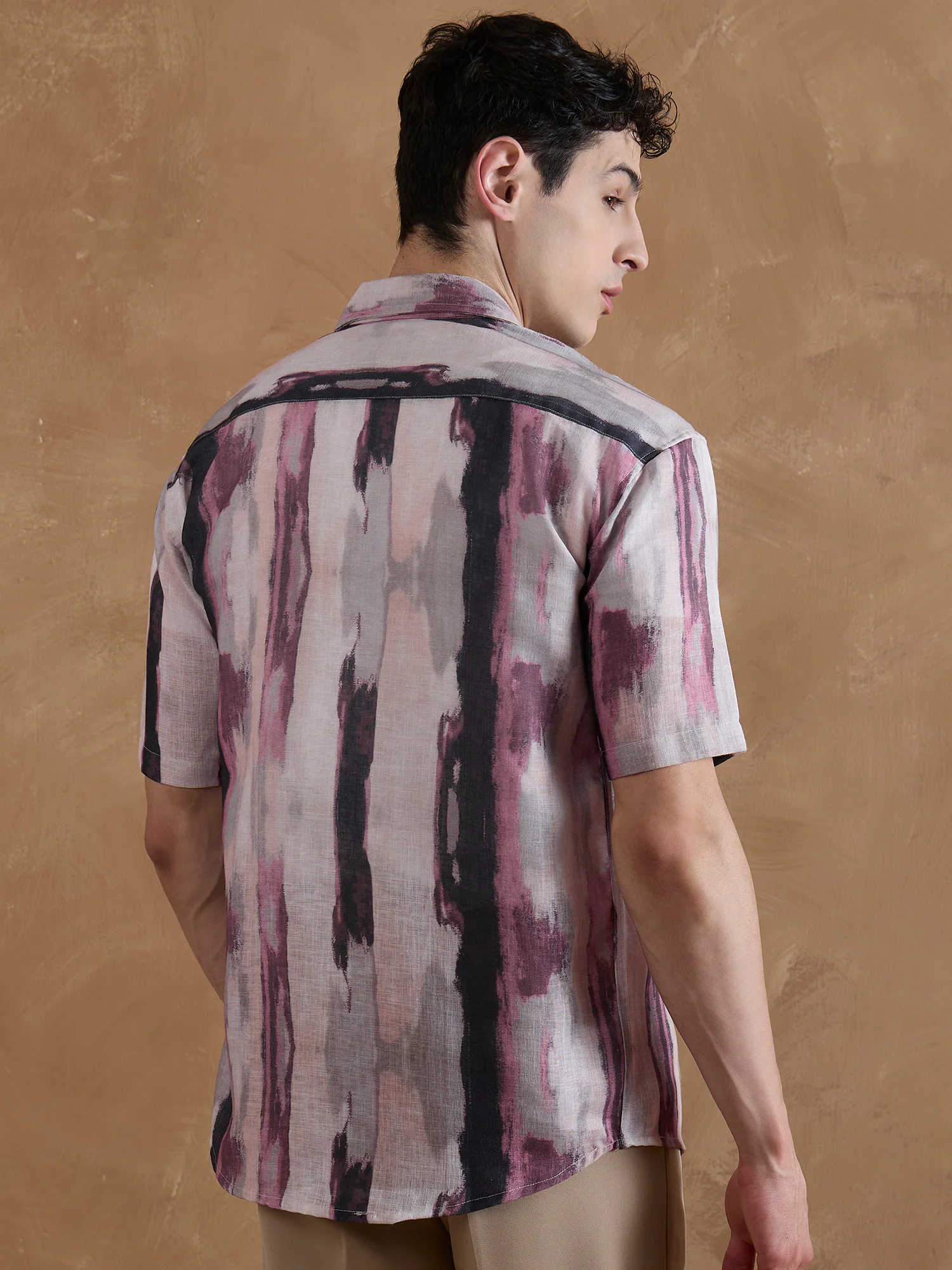 Pink & Cream: Half Sleeves Abstract Printed Shirt