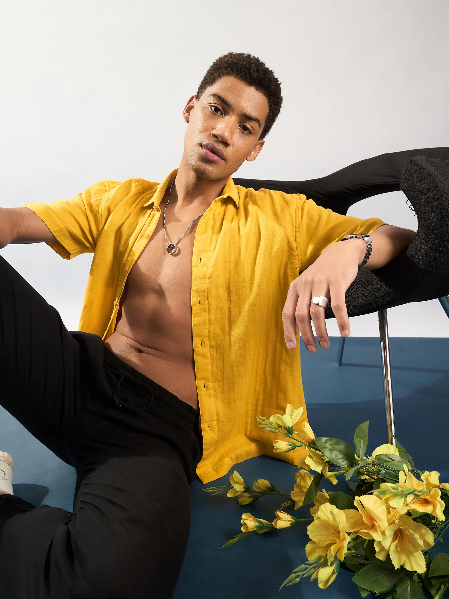 Mustard: Half Sleeves Muslin Oversized Shirt