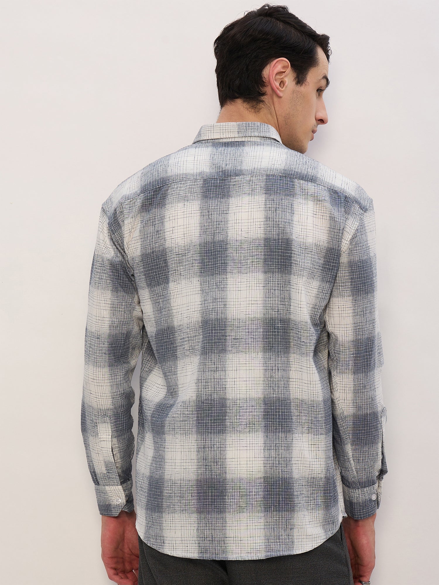 Grey & White: Full Sleeves Checkered Shirt