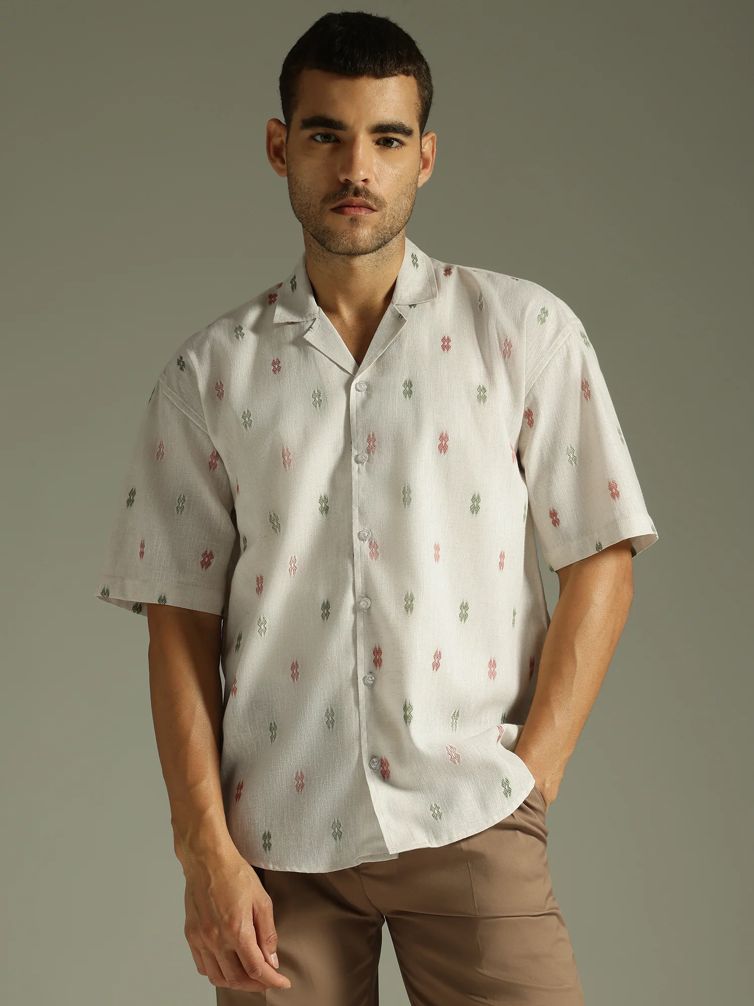 Off White: Self Design Oversized Casual Shirt