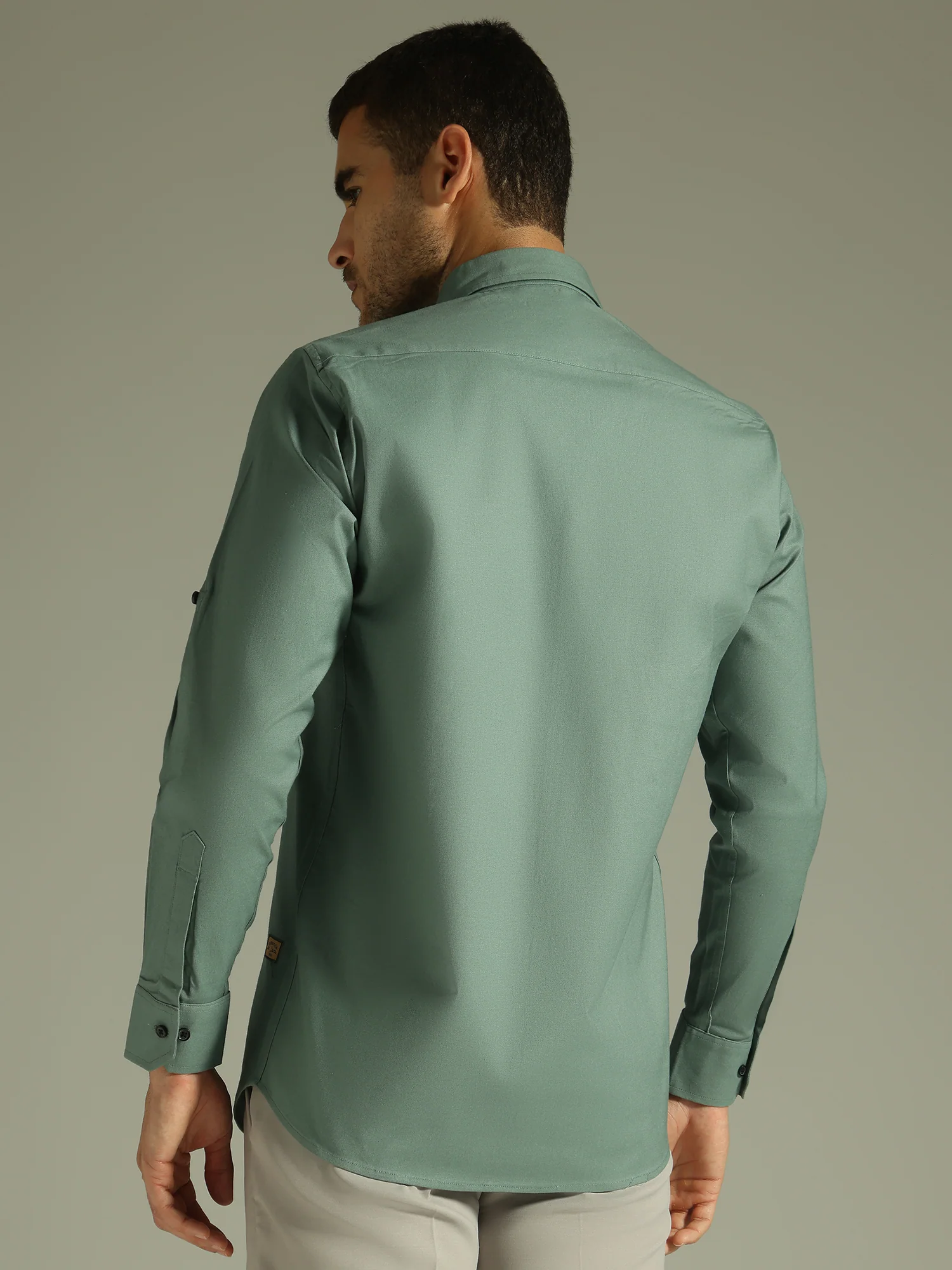 Olive Green: Spread Collar Casual Shirt