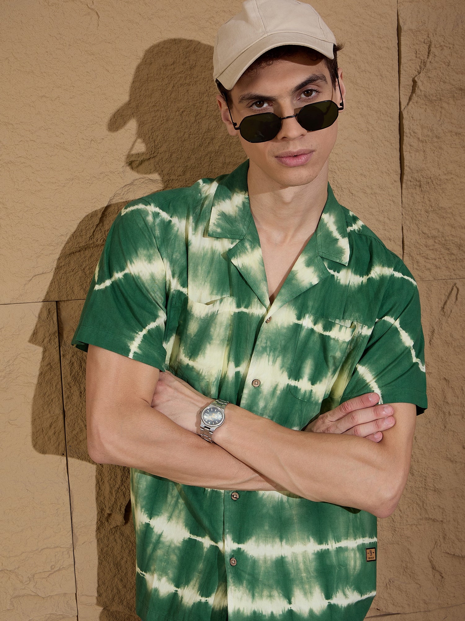 Green & Yellow: Half Sleeves Tie & Dye Shirt