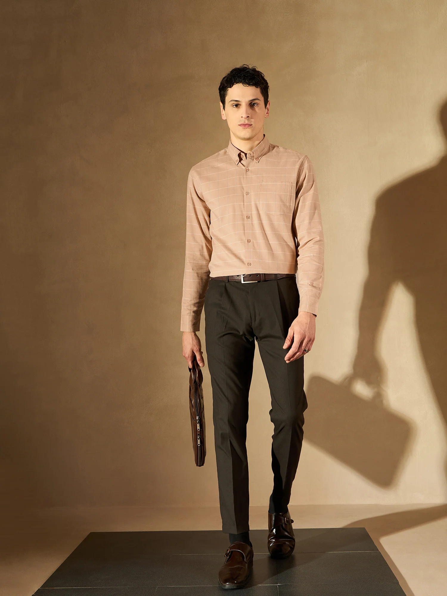 Brown: Full Sleeves Checked Formal Shirt