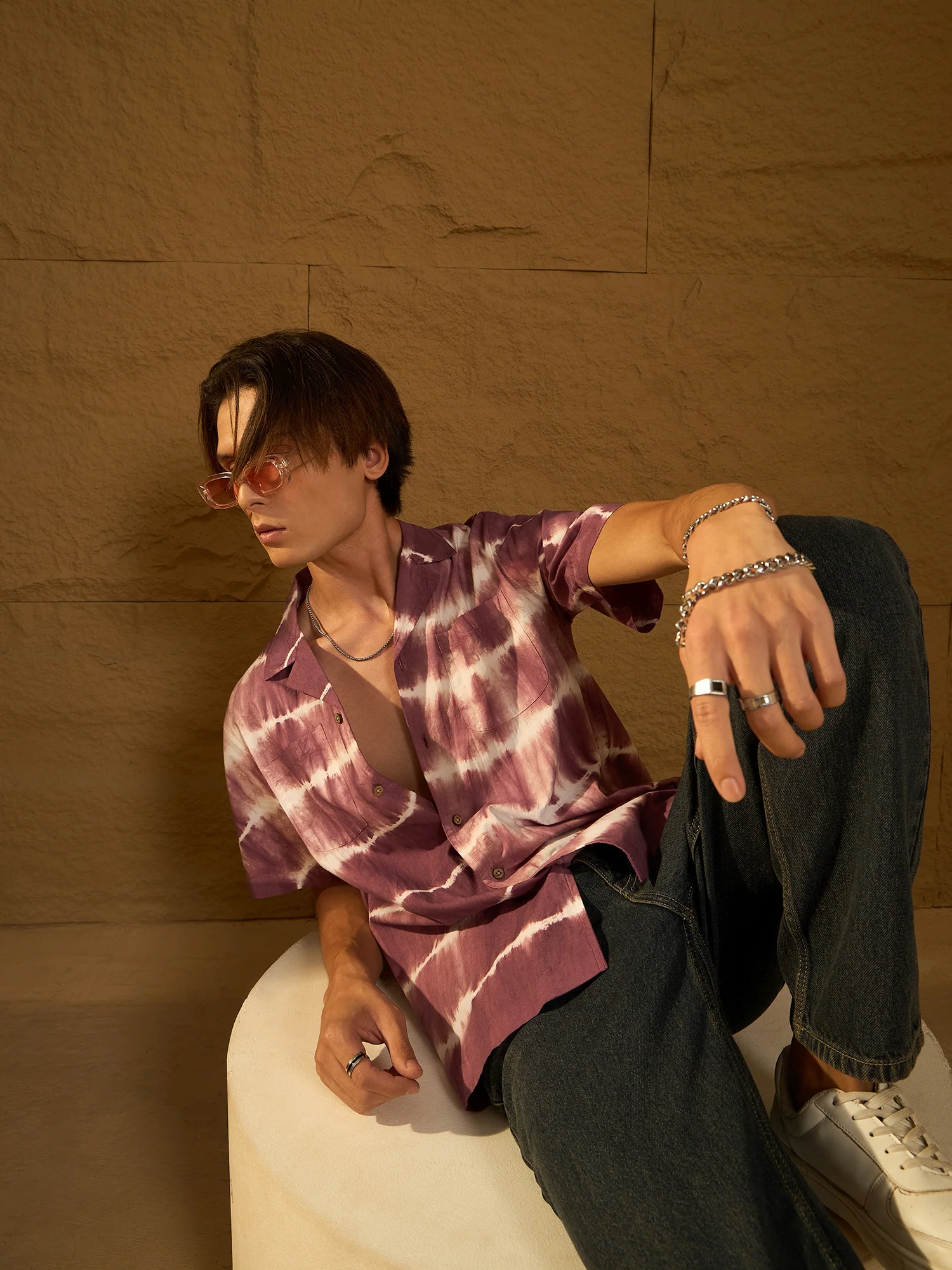 Purple and White: Half Sleeves Tie & Dye Shirt
