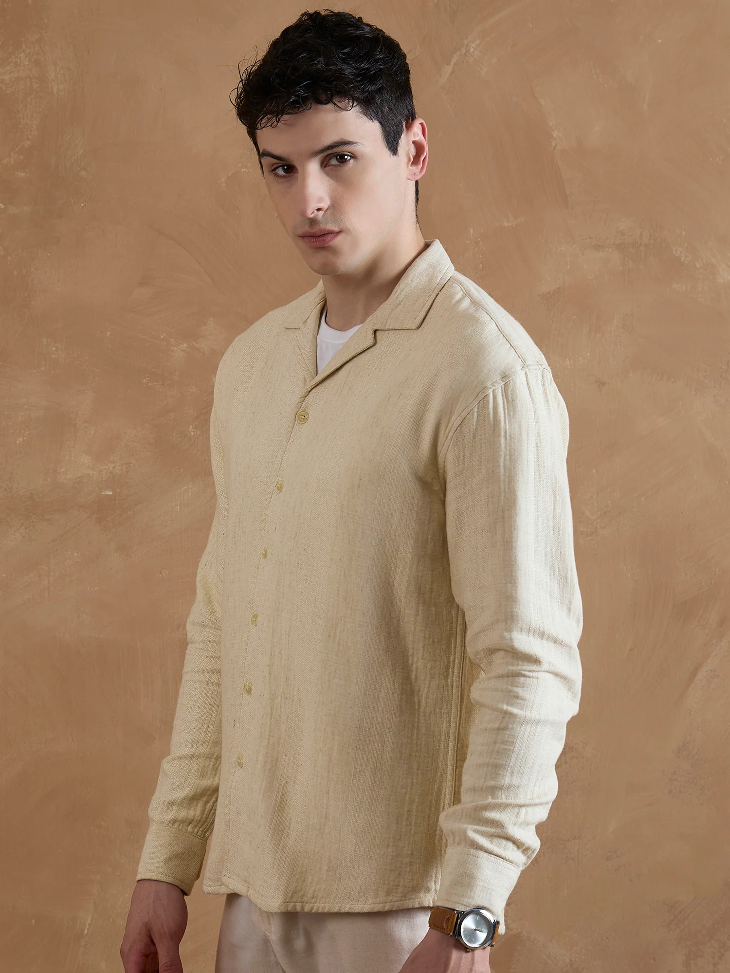 Beige: Full Sleeves Muslin Shirt