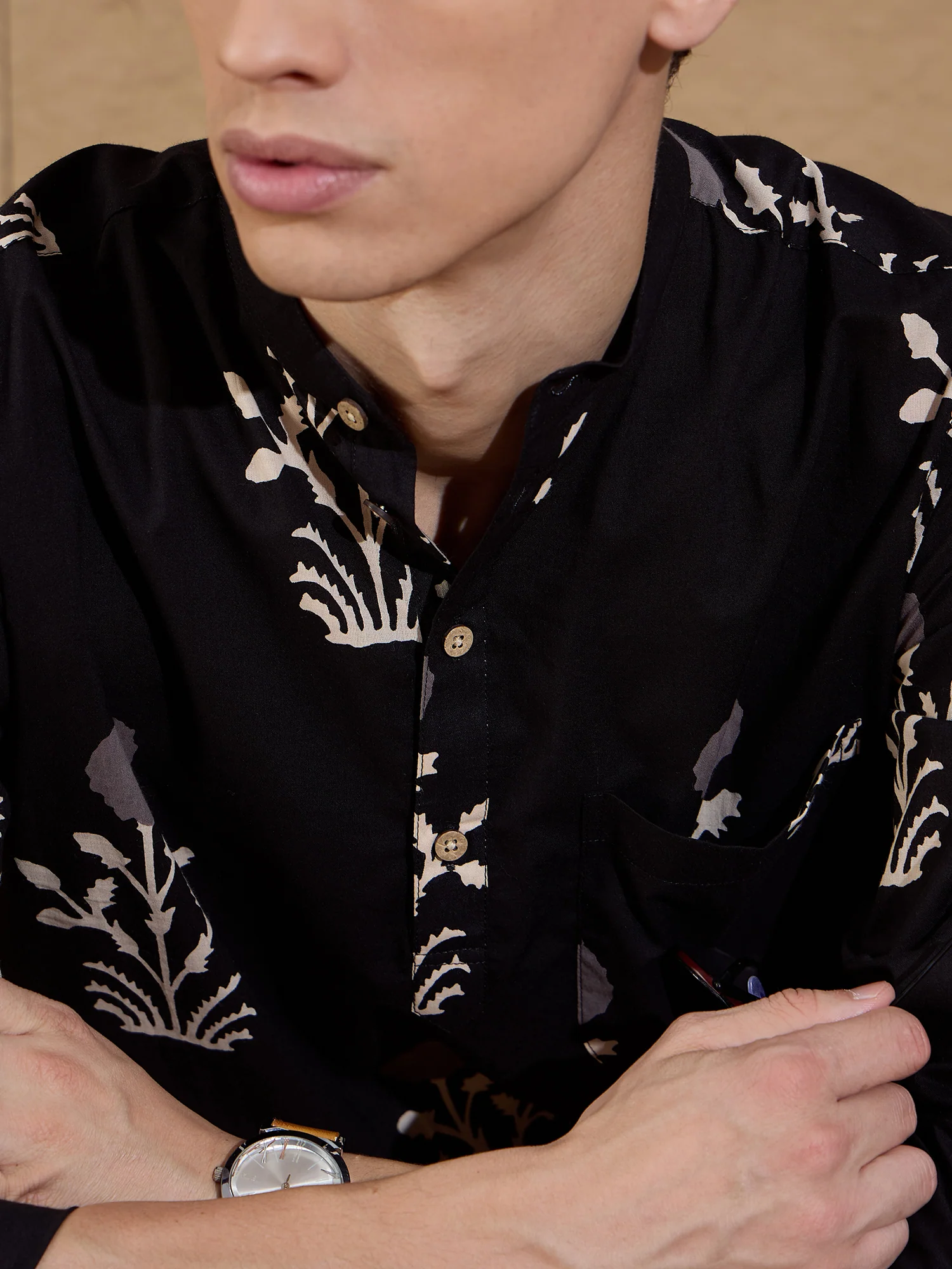 Black and Cream: Ethnic Motifs Print Sustainable Kurta