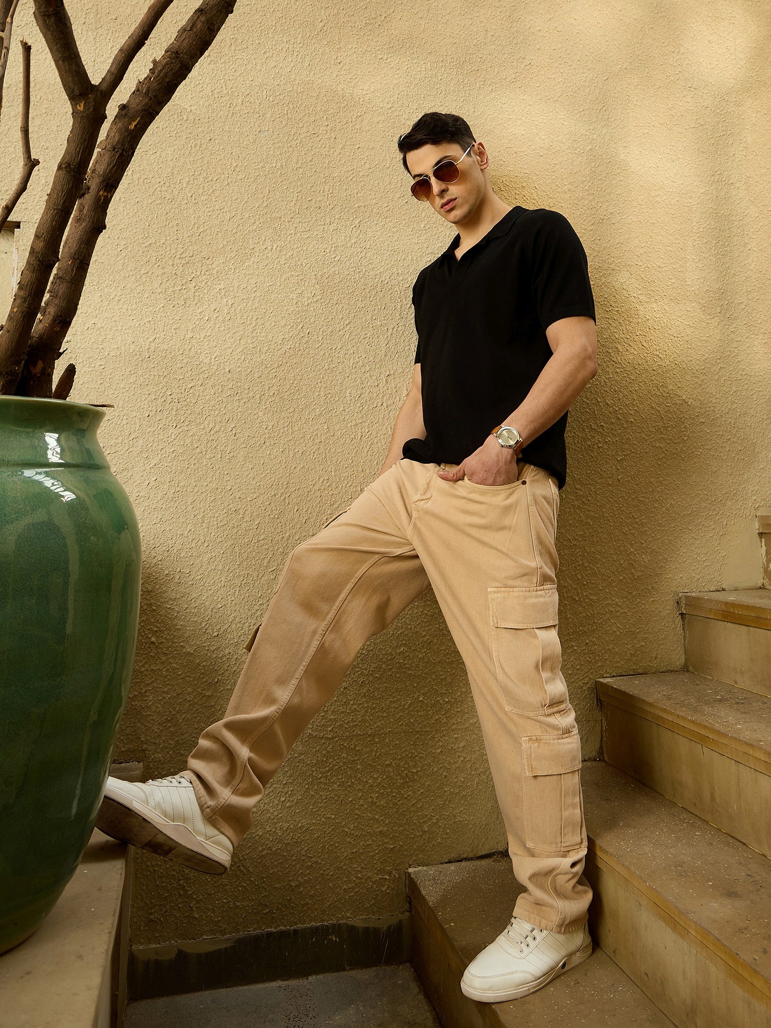 Mud Yellow: Korean Baggy Cargo Jeans