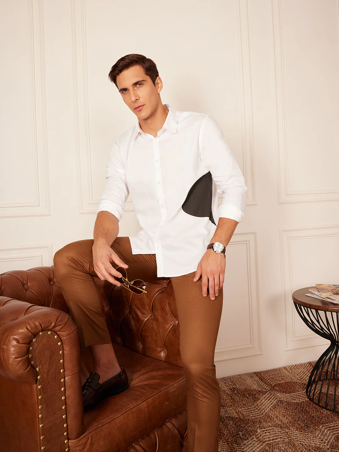White: Full Sleeves Abstract Printed Party Shirt