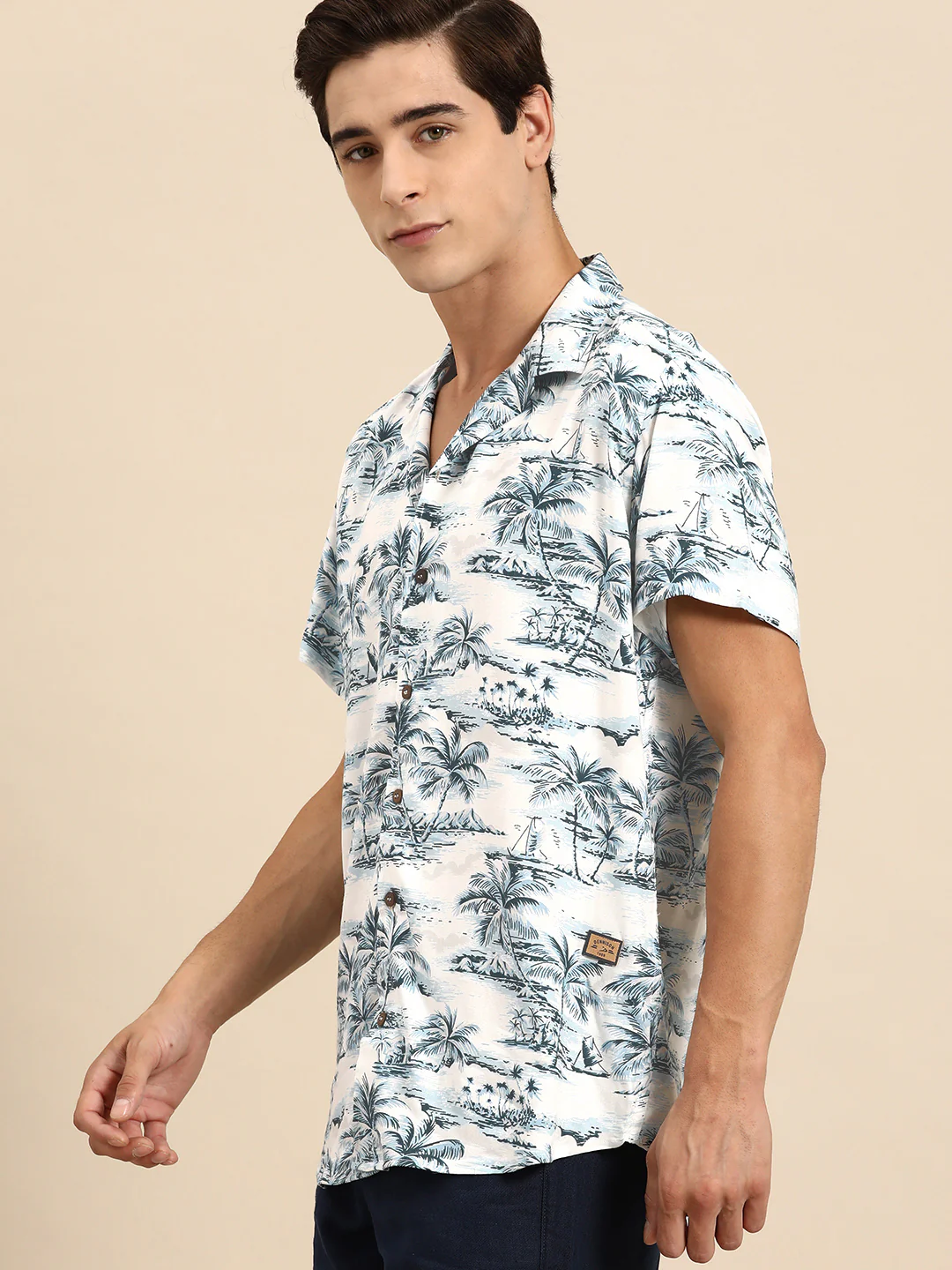 White: Half Sleeves Cuban Collar Casual Floral Printed Shirt