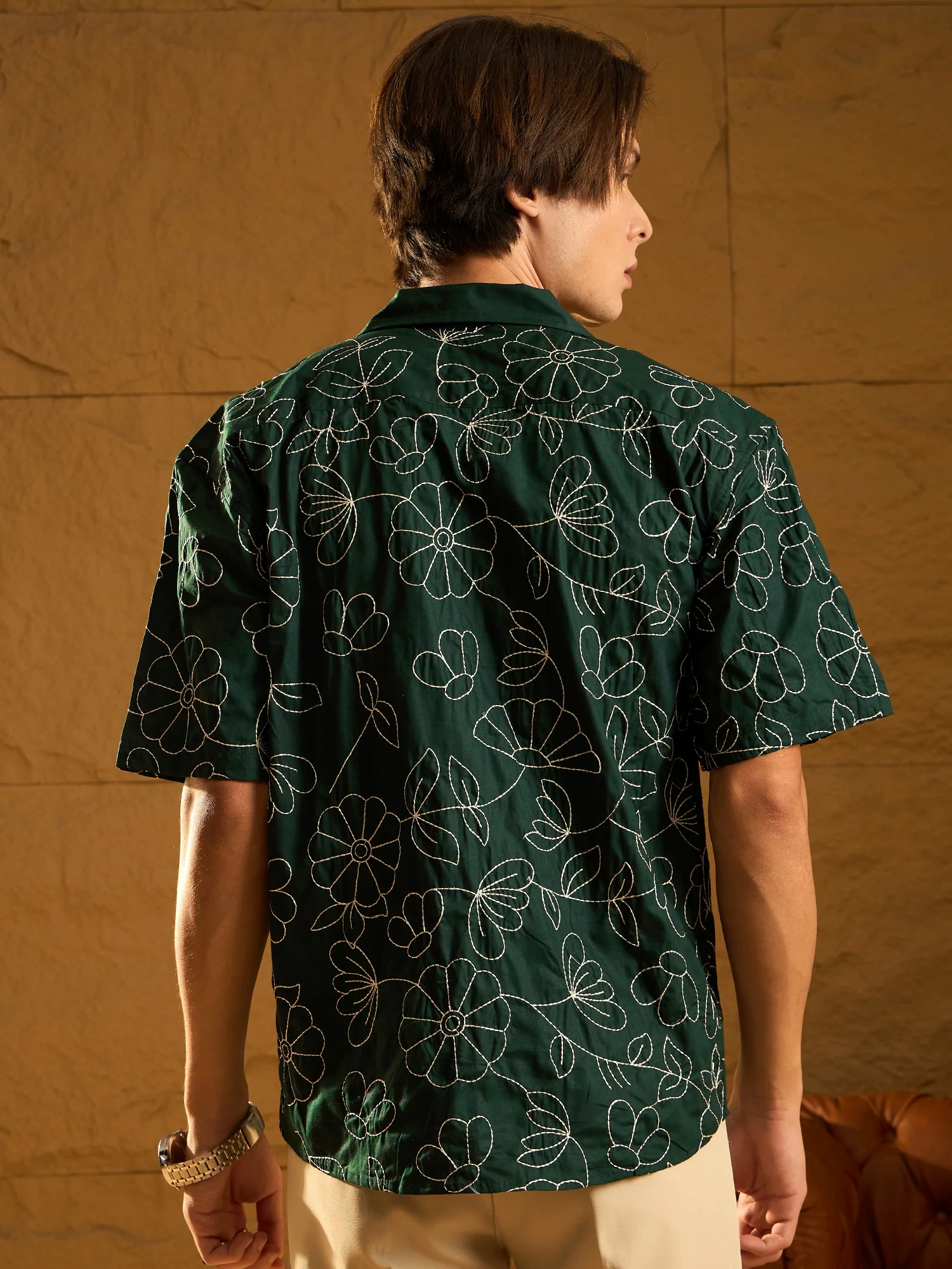 Green: Half Sleeves Embroidery Oversized Shirt
