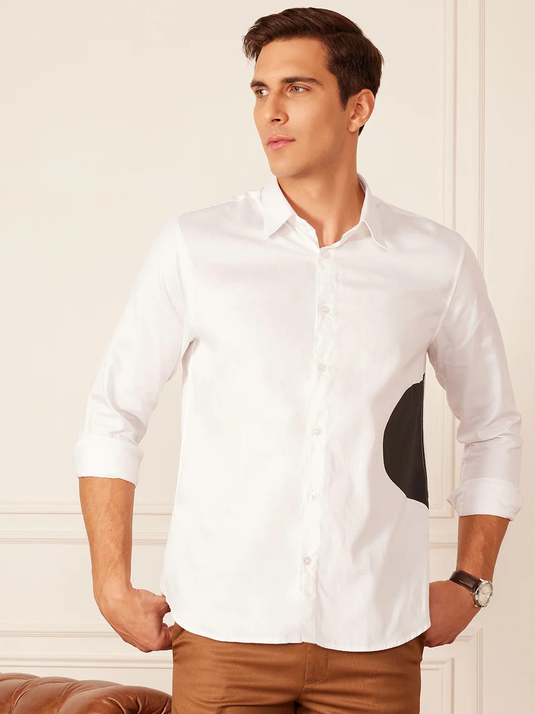 White: Full Sleeves Abstract Printed Party Shirt