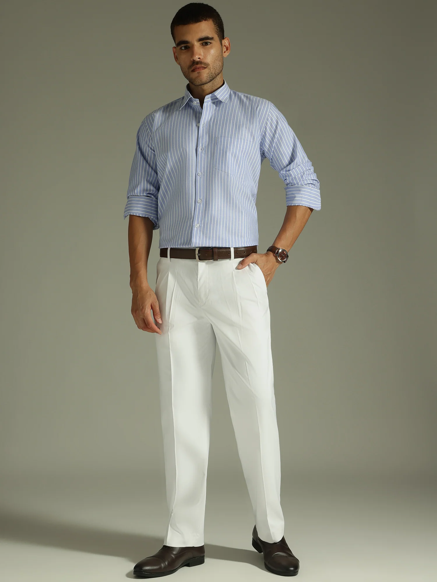 Sky Blue & White: Vertical Stripes Formal Shirt