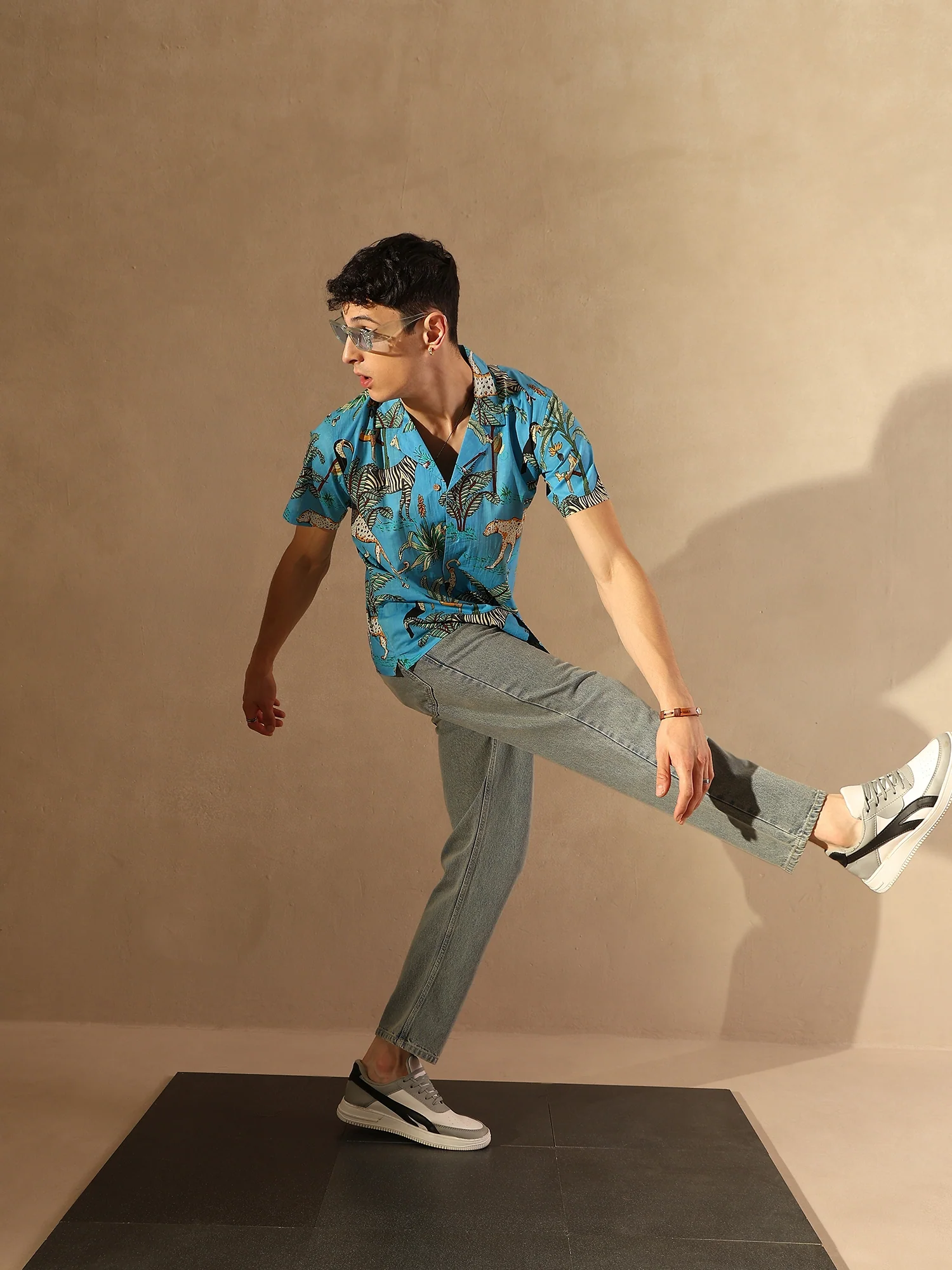 Blue &Green: Half Sleeves Block Printed Shirt