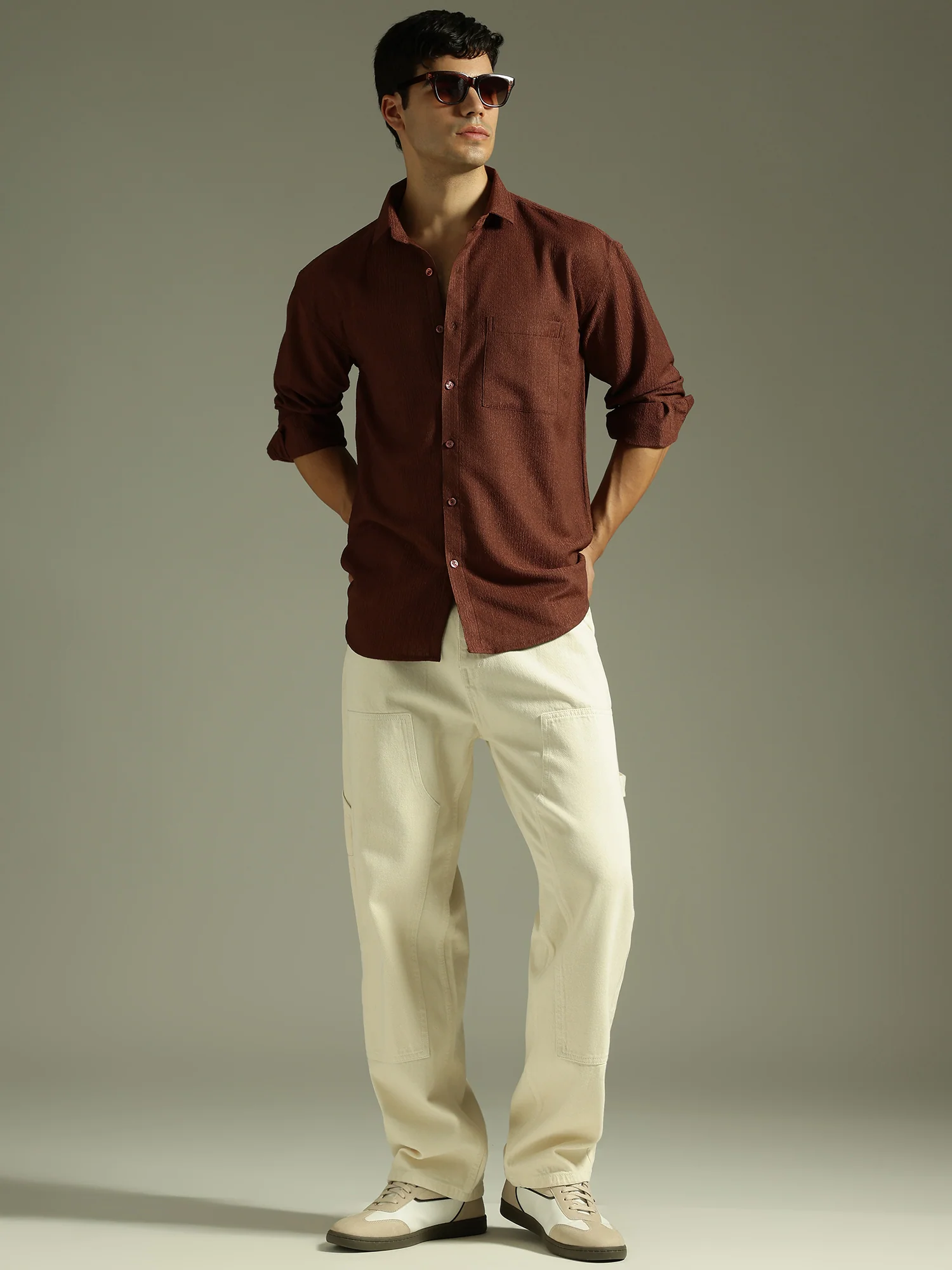 Rust: Textured Drop Shoulder Casual Shirt