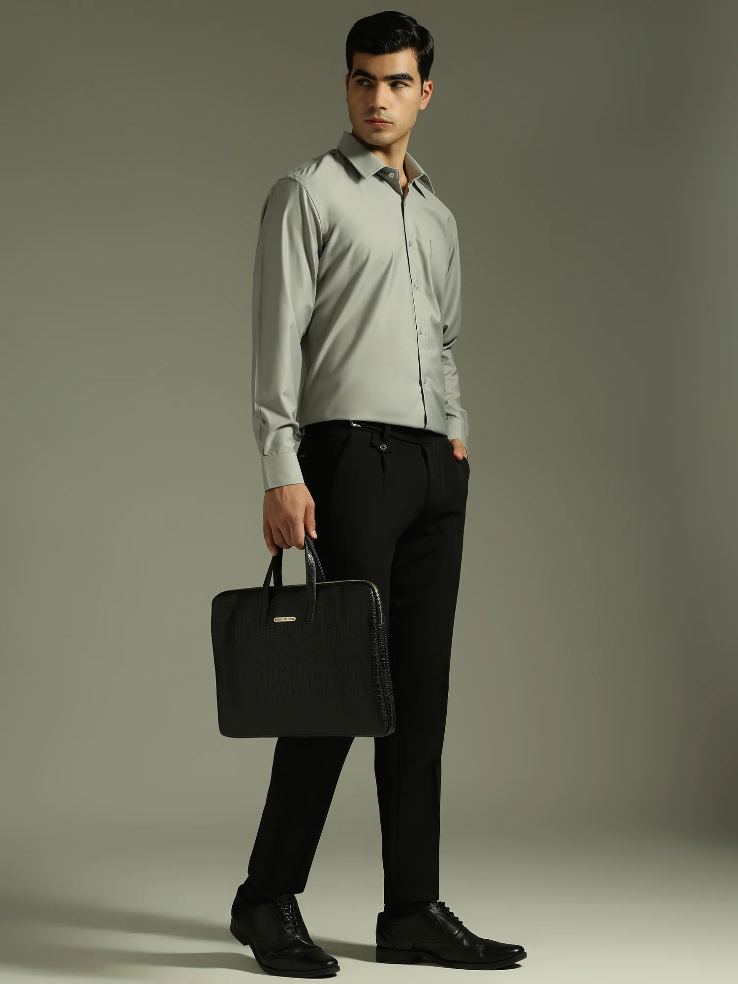 Grey: Spread Collar Formal Shirt