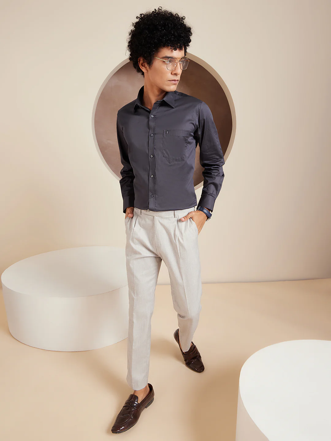 Dark Grey: Pure Cotton Formal Shirt