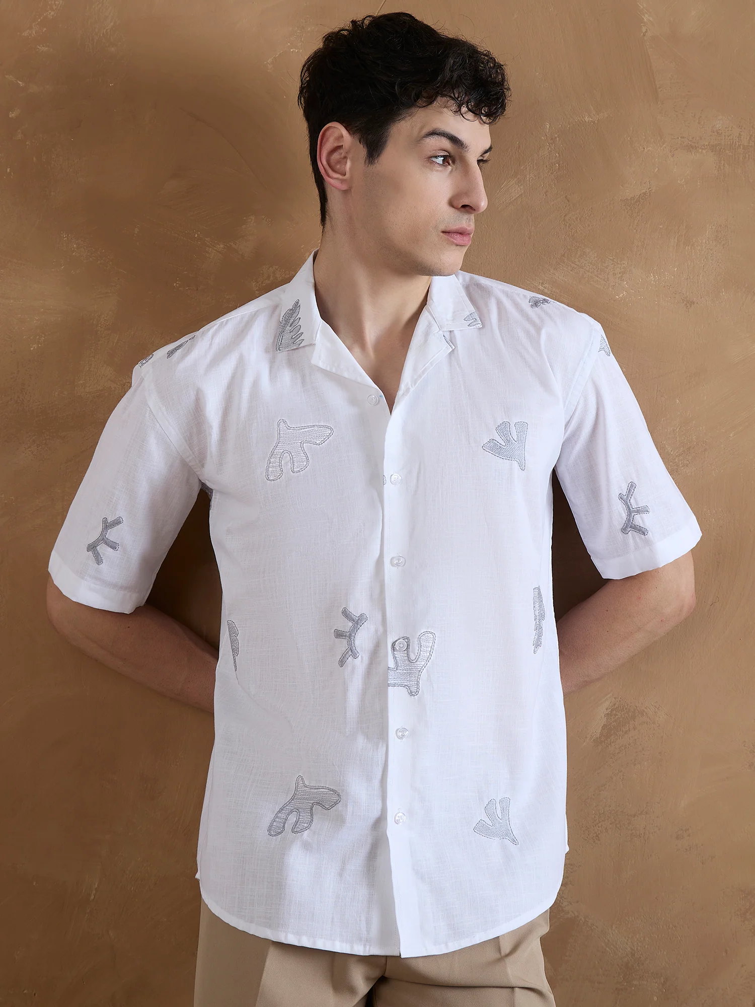 White: Half Sleeves Embroidered Shirt