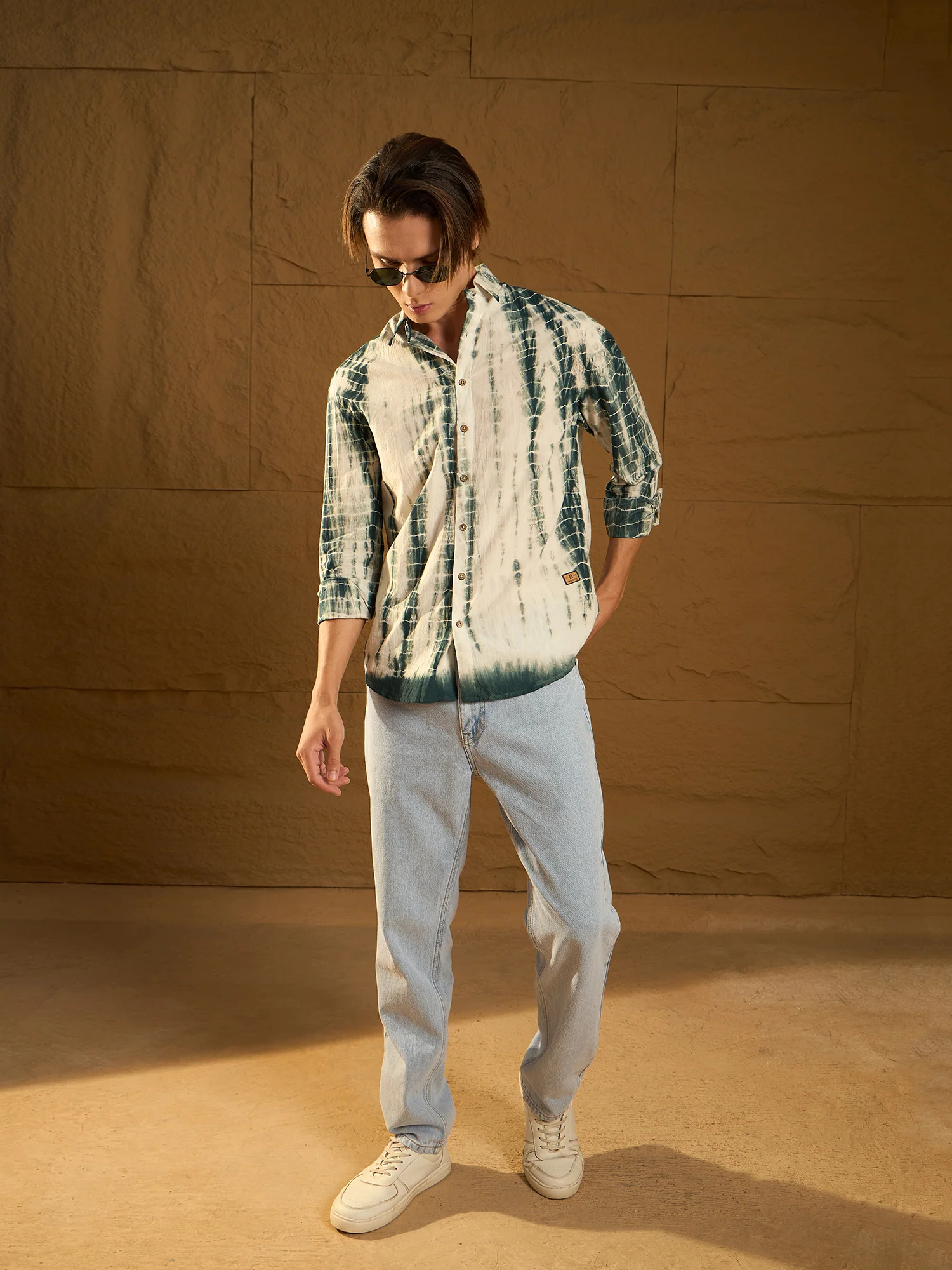 Green & White: Full Sleeves Tie & Dye Shirt