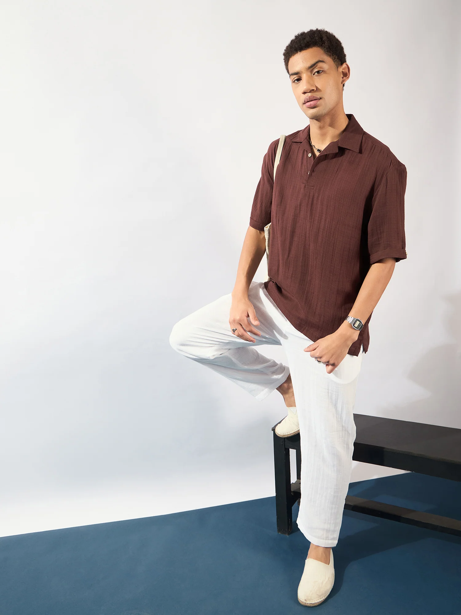 Brown: Muslin Oversized Kurta Shirt