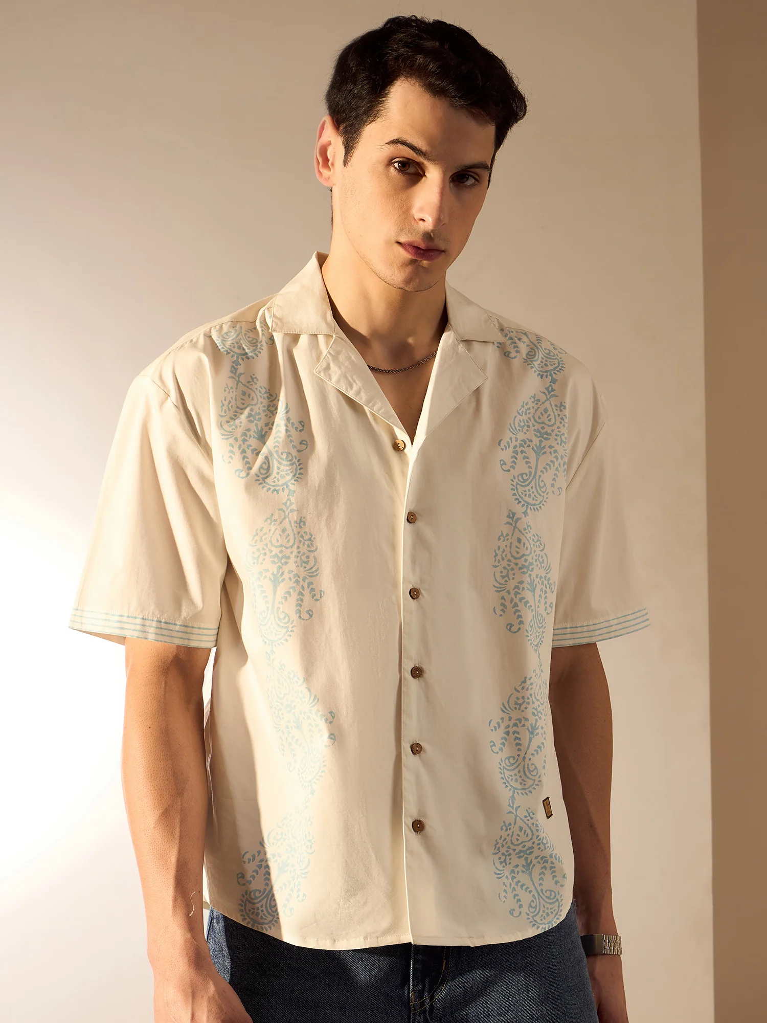 Off White: Half Sleeves Printed Oversized Shirt