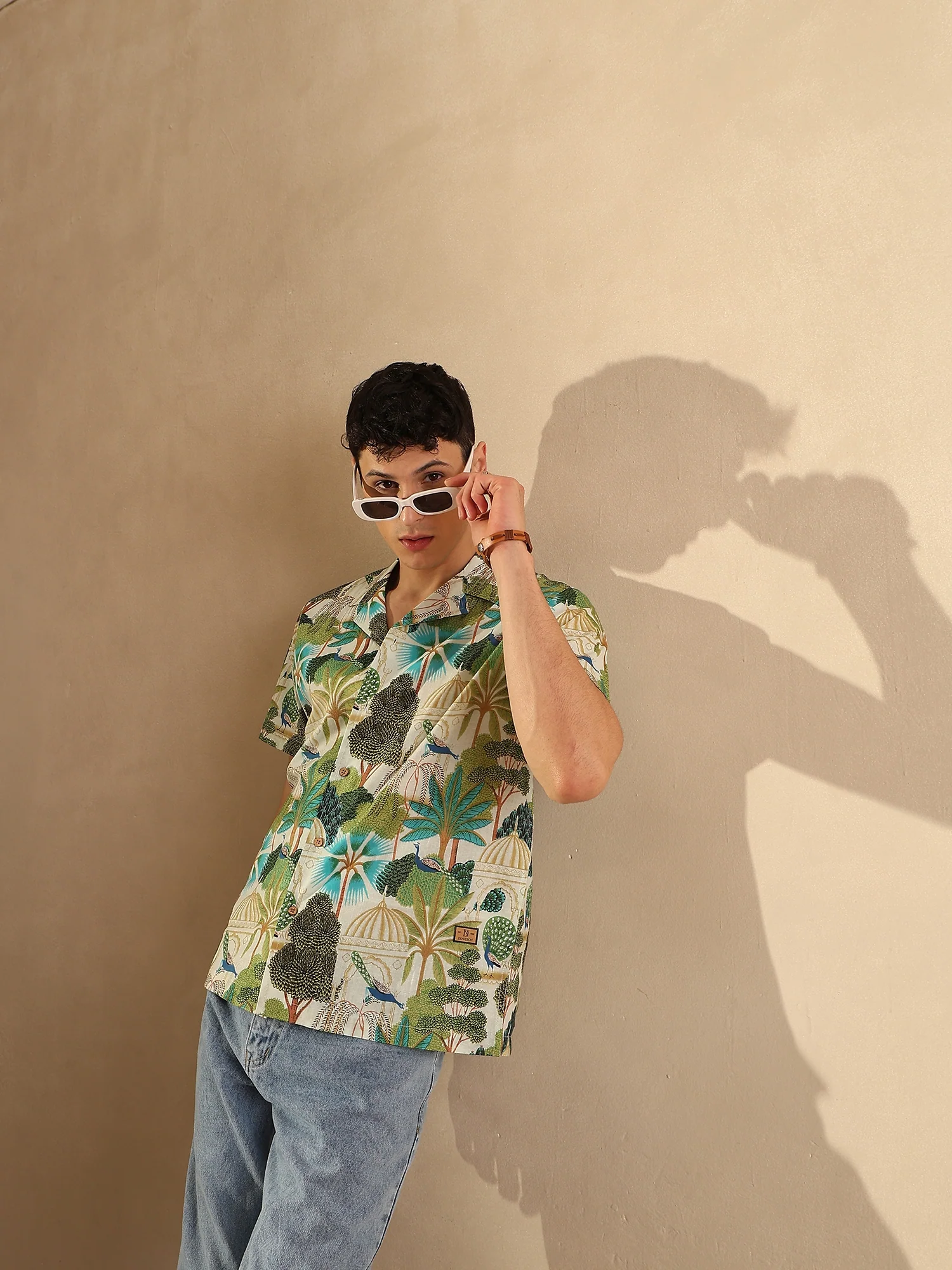 Off White: Half Sleeves Block Printed Shirt