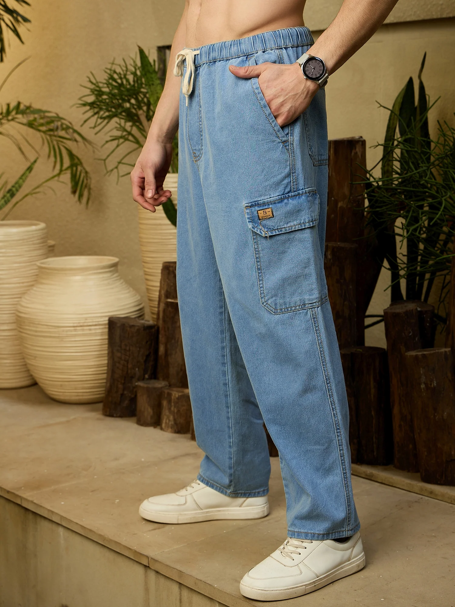 Light Blue: Korean Baggy Cargo Jeans