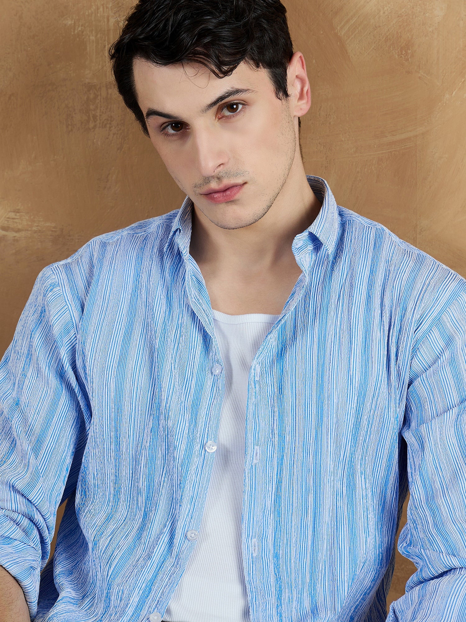 Blue & White: Striped Oversized Casual Shirt