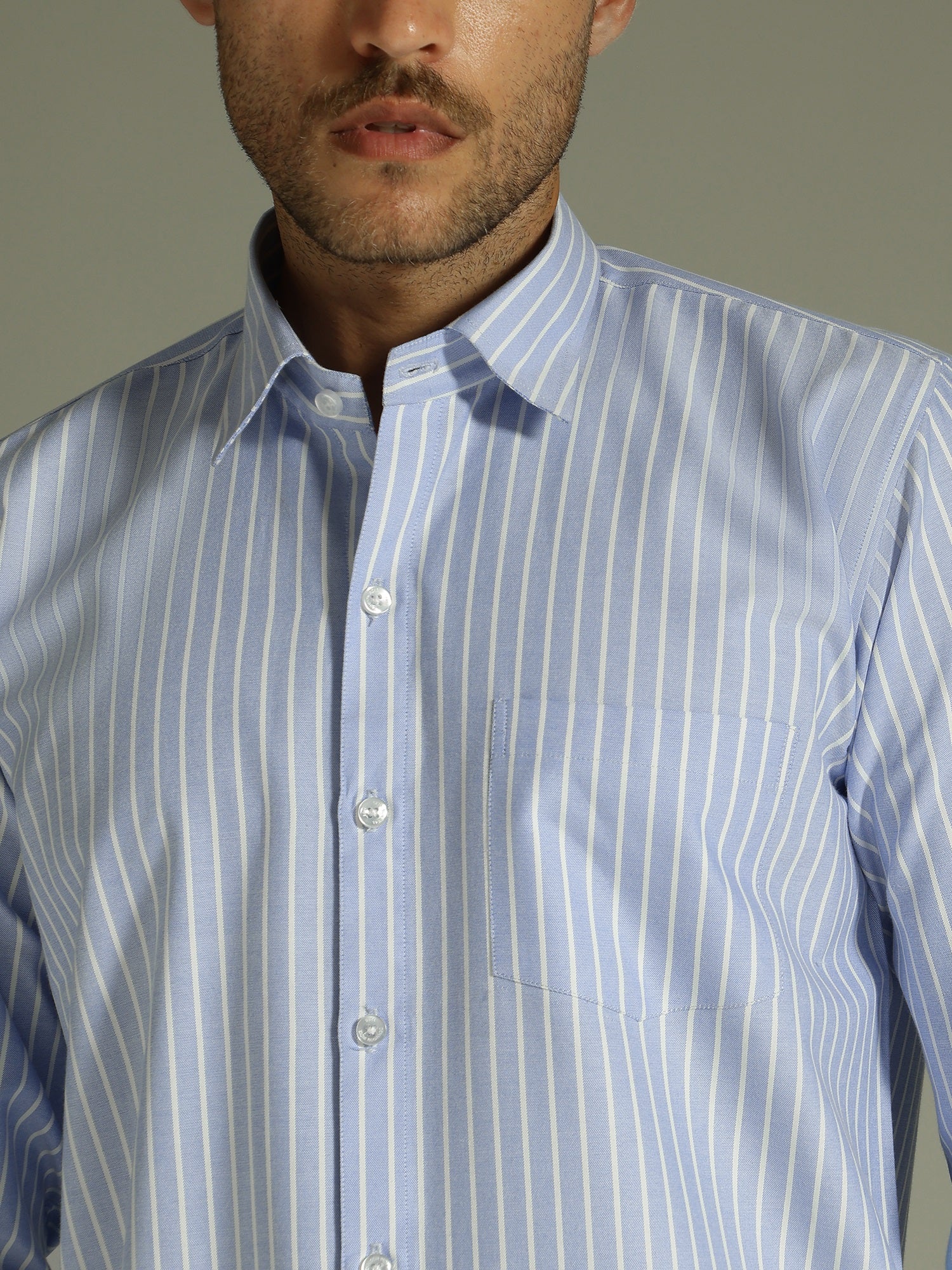 Sky Blue & White: Vertical Stripes Formal Shirt
