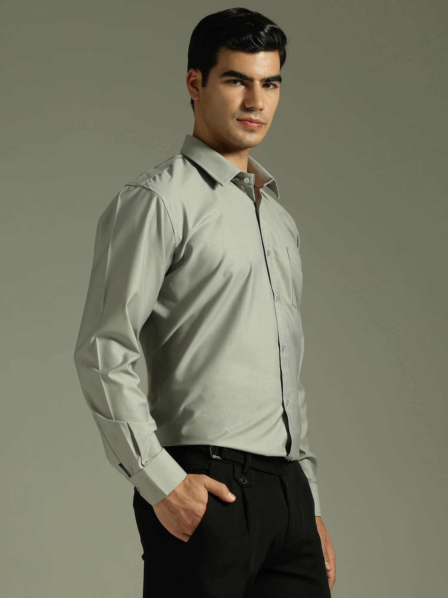 Grey: Spread Collar Formal Shirt
