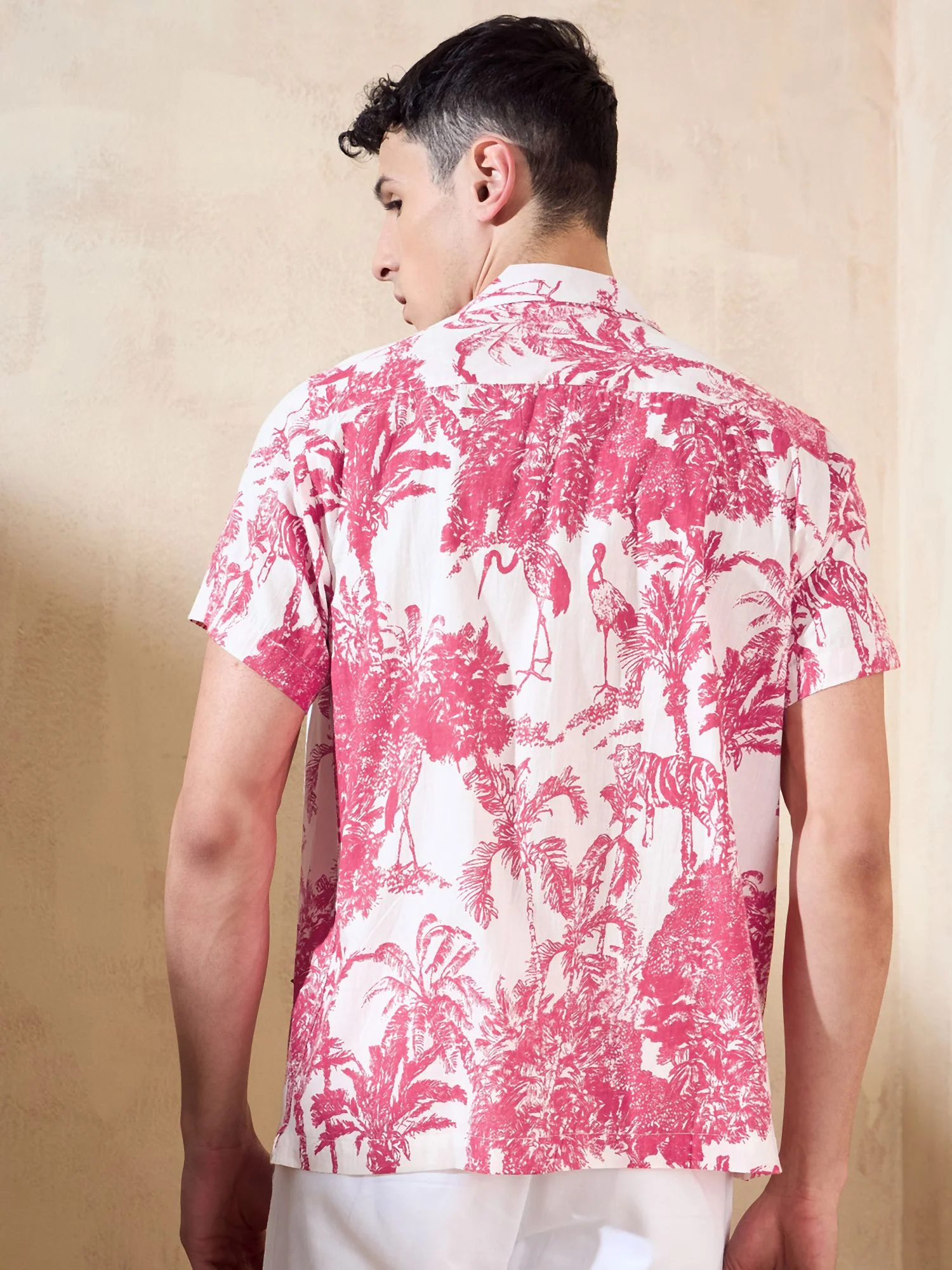 Off White & Red: Half Sleeves Tropical Printed Shirt
