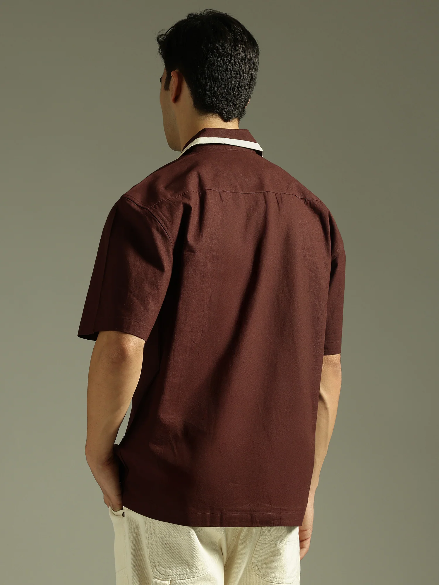 Brown & Cream: Double Pocket Oversized Cotton Shirt