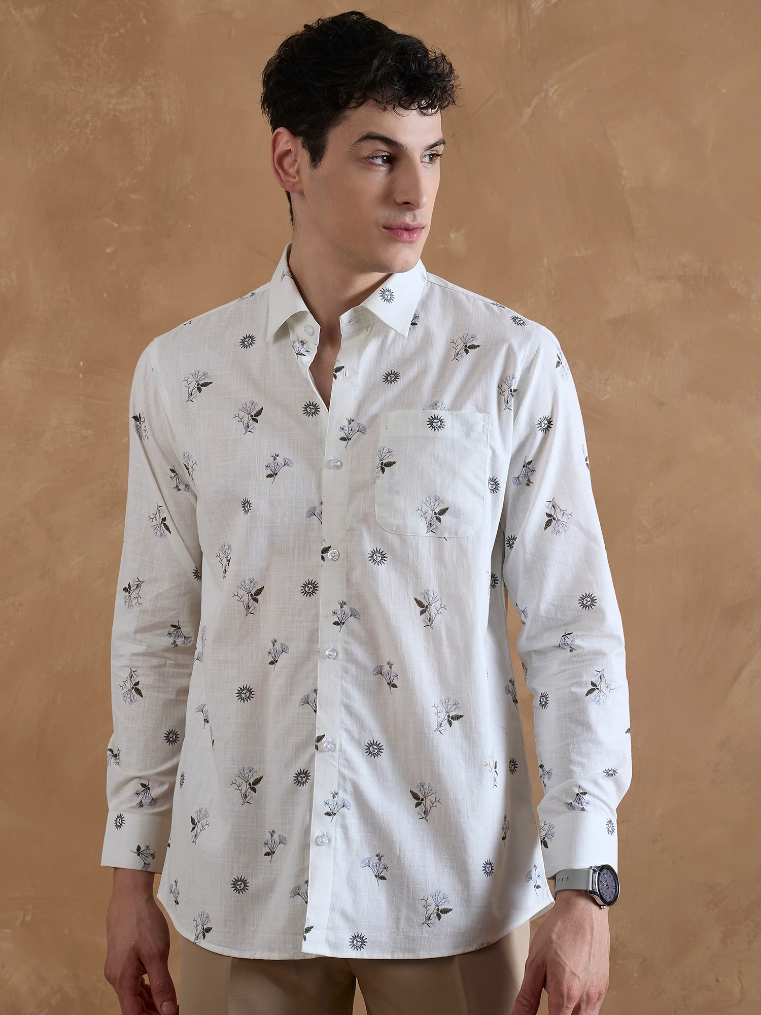 Off White: Full Sleeves Floral Printed Shirt